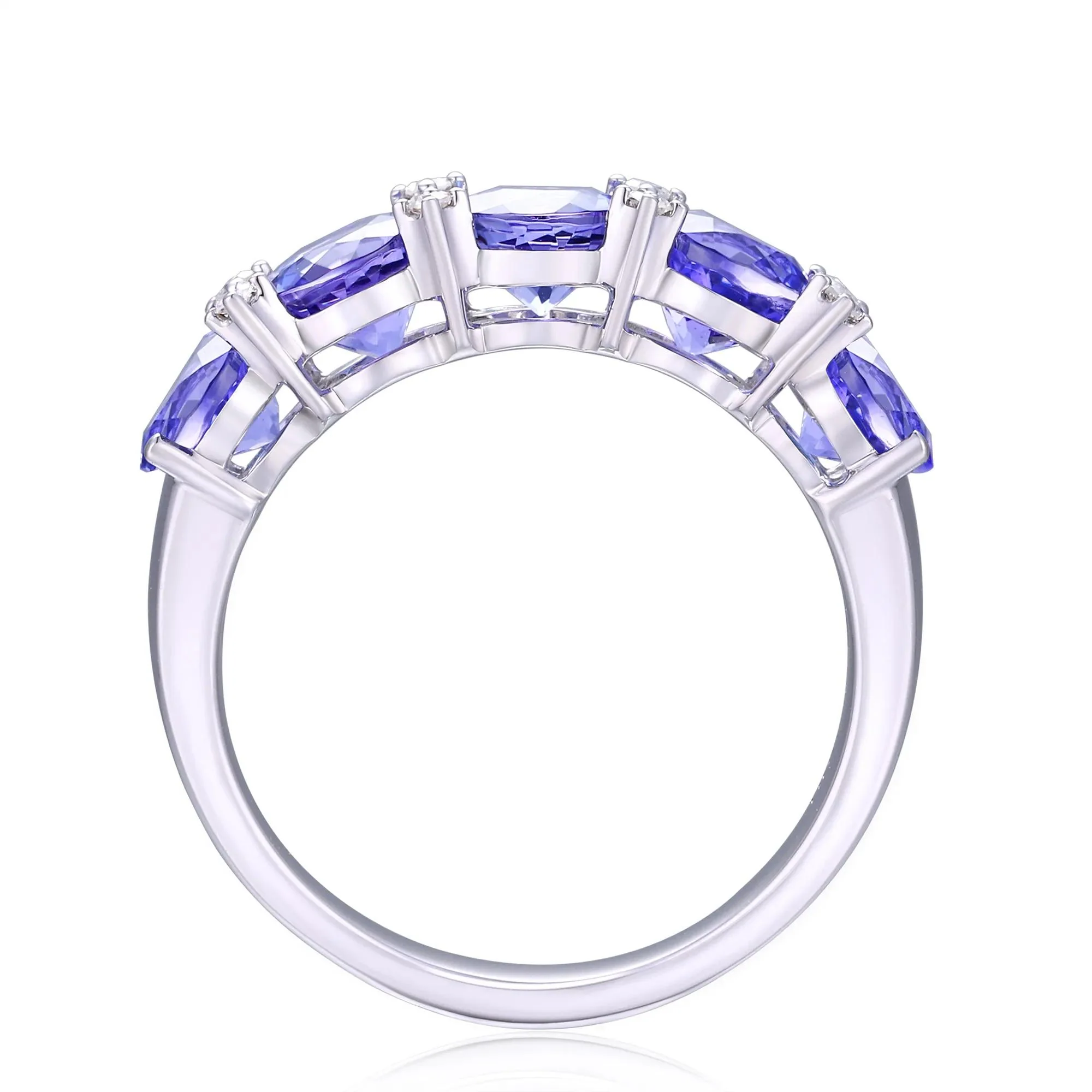 Tanzanite & Diamond Accent Ring 10K White Gold Round Brilliant Cut Size 7 - Image 2