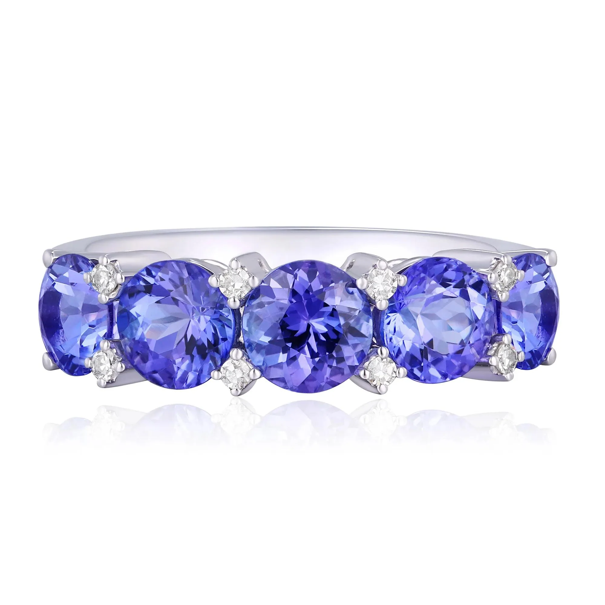 Tanzanite & Diamond Accent Ring 10K White Gold Round Brilliant Cut Size 8