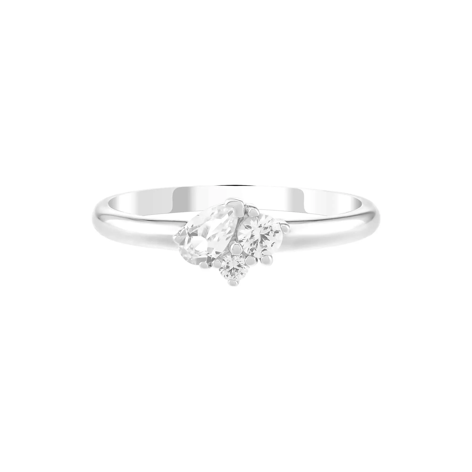 Lab-Created White Sapphire Three-Stone Stack Ring .925 Sterling Silver Round Brilliant Cut Size 8.5 1.5mm - Image 3