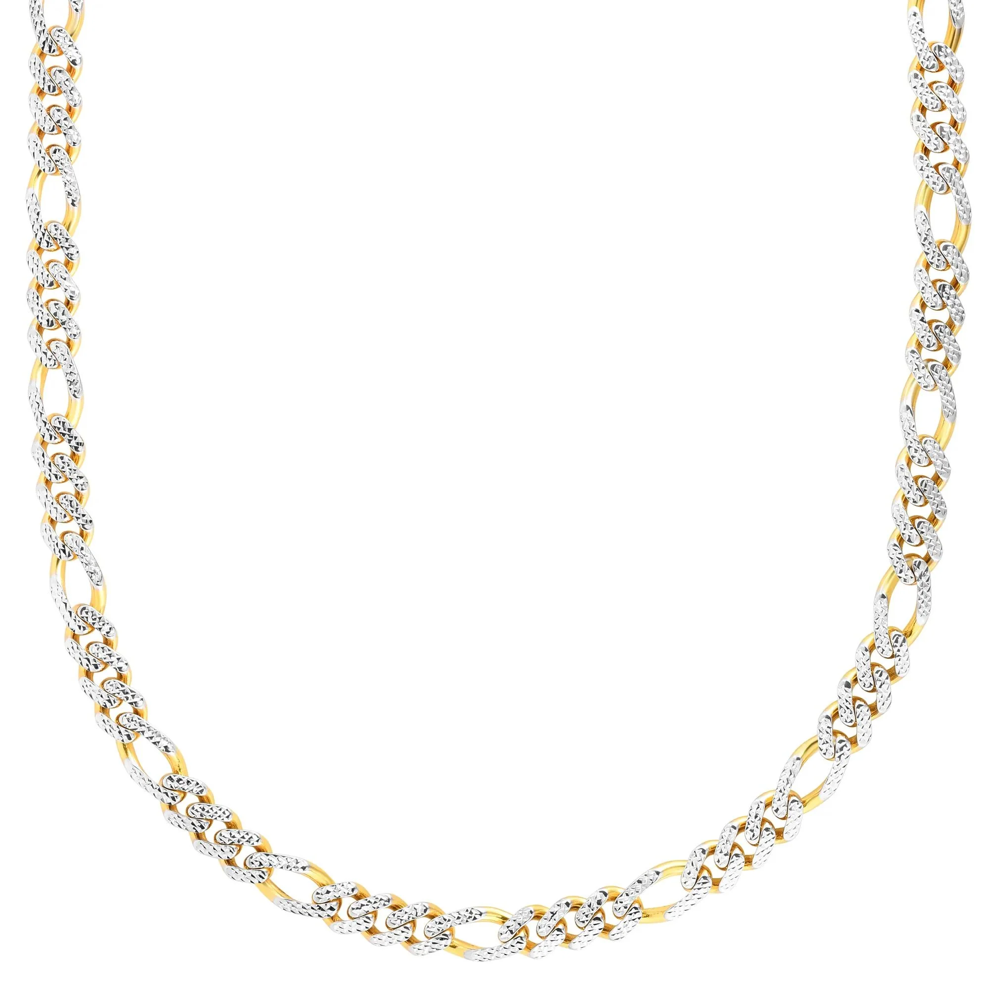 Monaco Figaro Pave Chain 14K Yellow and White Gold Necklace Size 22"