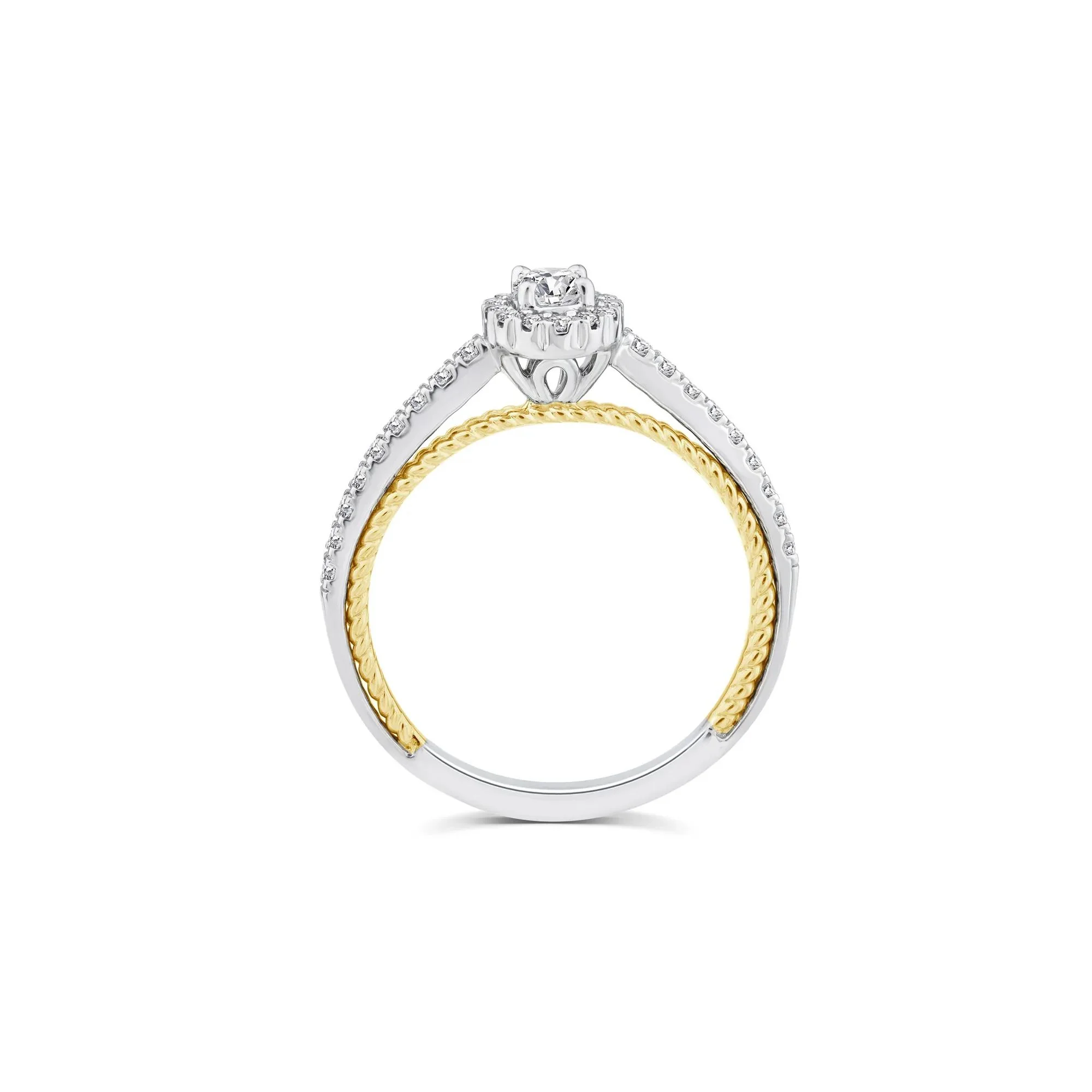 1/2 CT. Tw. Oval Diamond Halo Engagement Ring 14K Yellow and White Gold Round Brilliant Cut Size 8 1.5mm - Image 2
