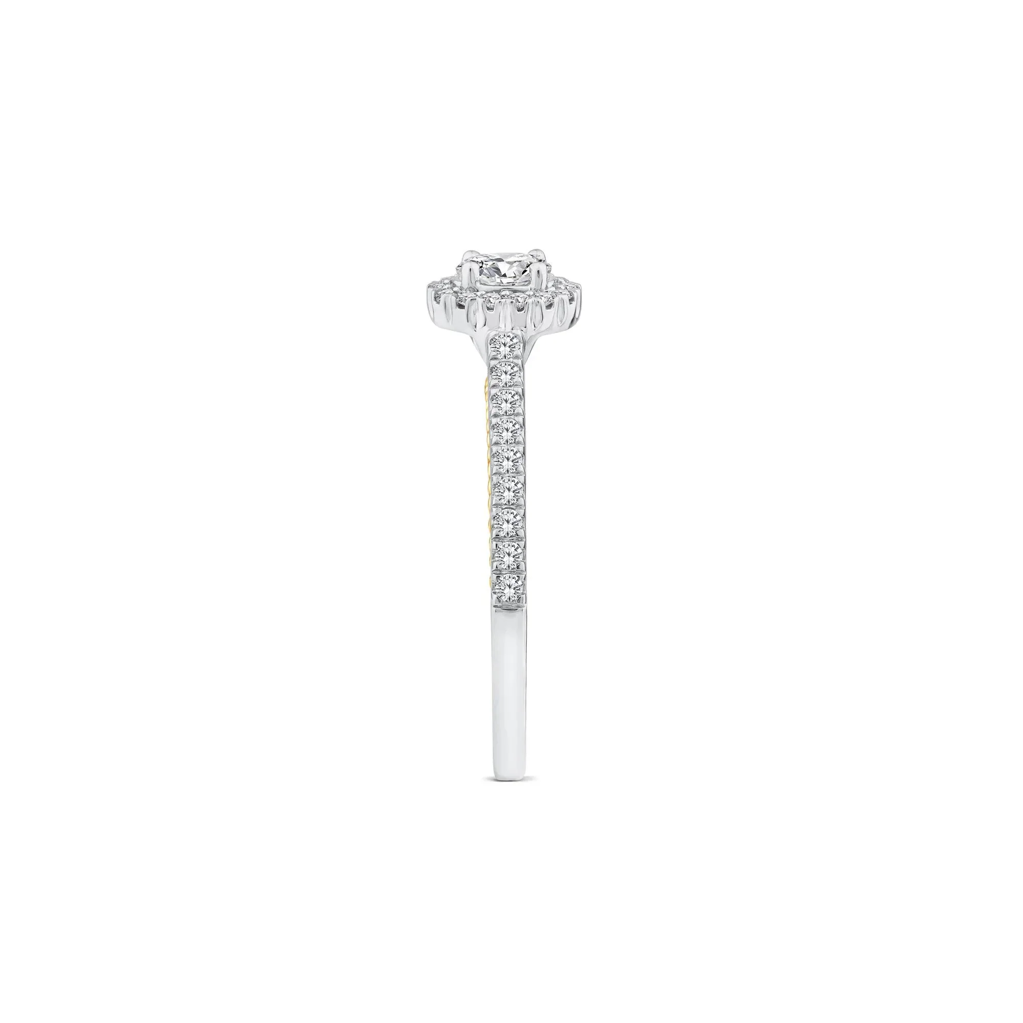 1/2 CT. Tw. Oval Diamond Halo Engagement Ring 14K Yellow and White Gold Round Brilliant Cut Size 9 1.5mm - Image 3