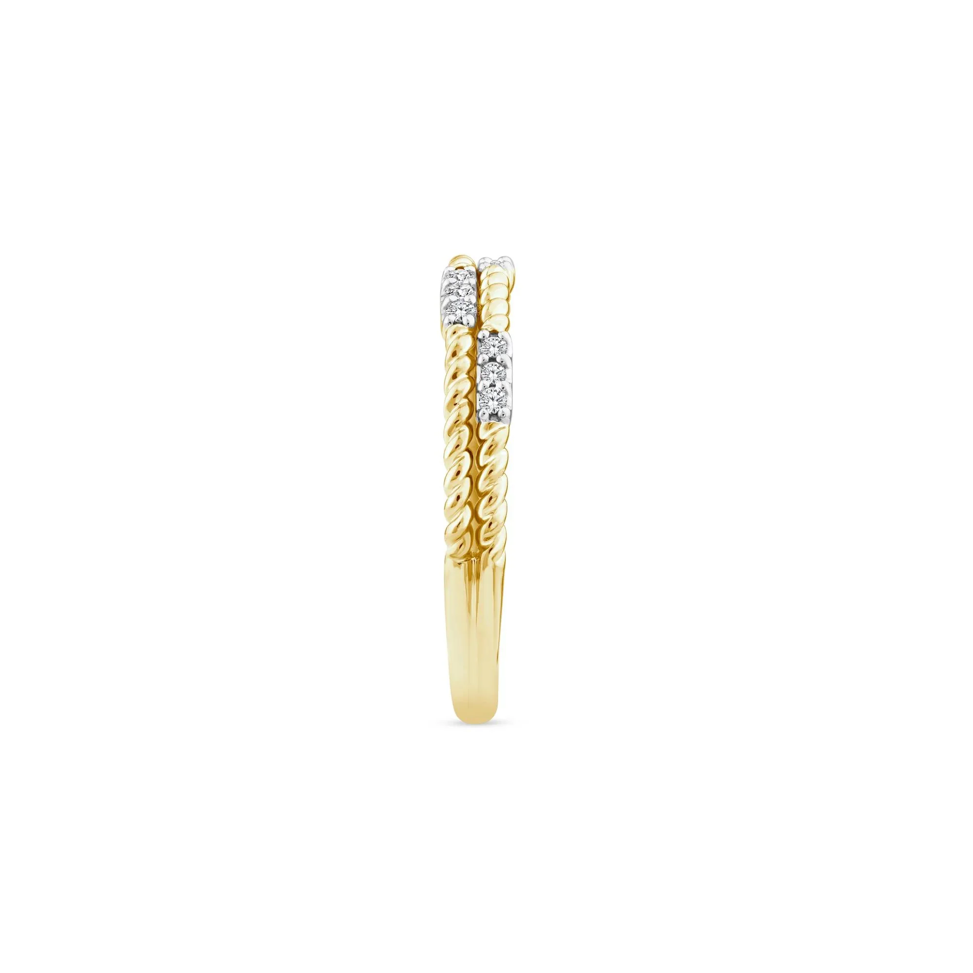 1/10 CT. Tw. Diamond Multi-Row Twist Band Ring 14K Yellow Gold Round Brilliant Cut Size 7 2mm - Image 2