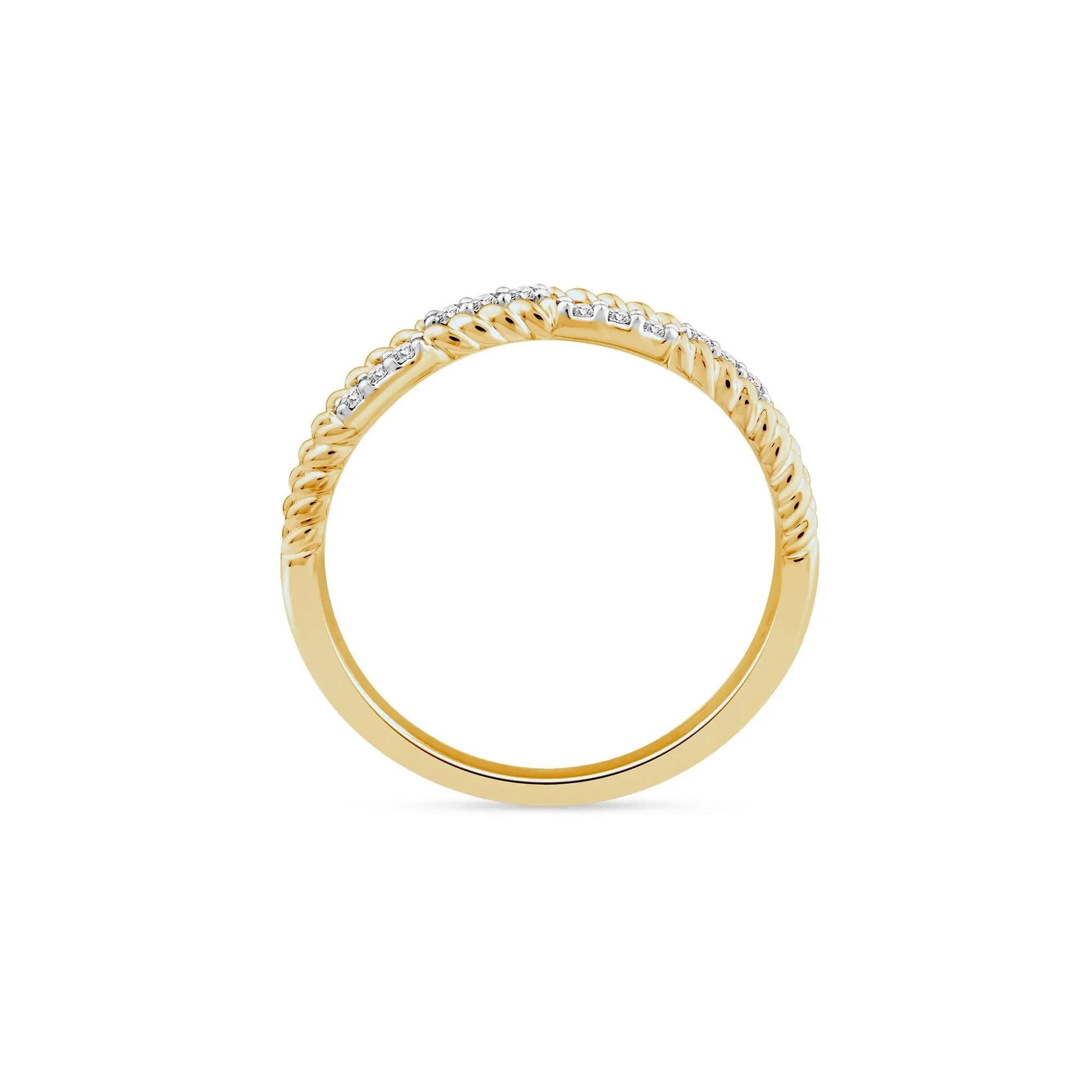 1/10 CT. Tw. Diamond Multi-Row Twist Band Ring 14K Yellow Gold Round Brilliant Cut Size 7 2mm - Image 3