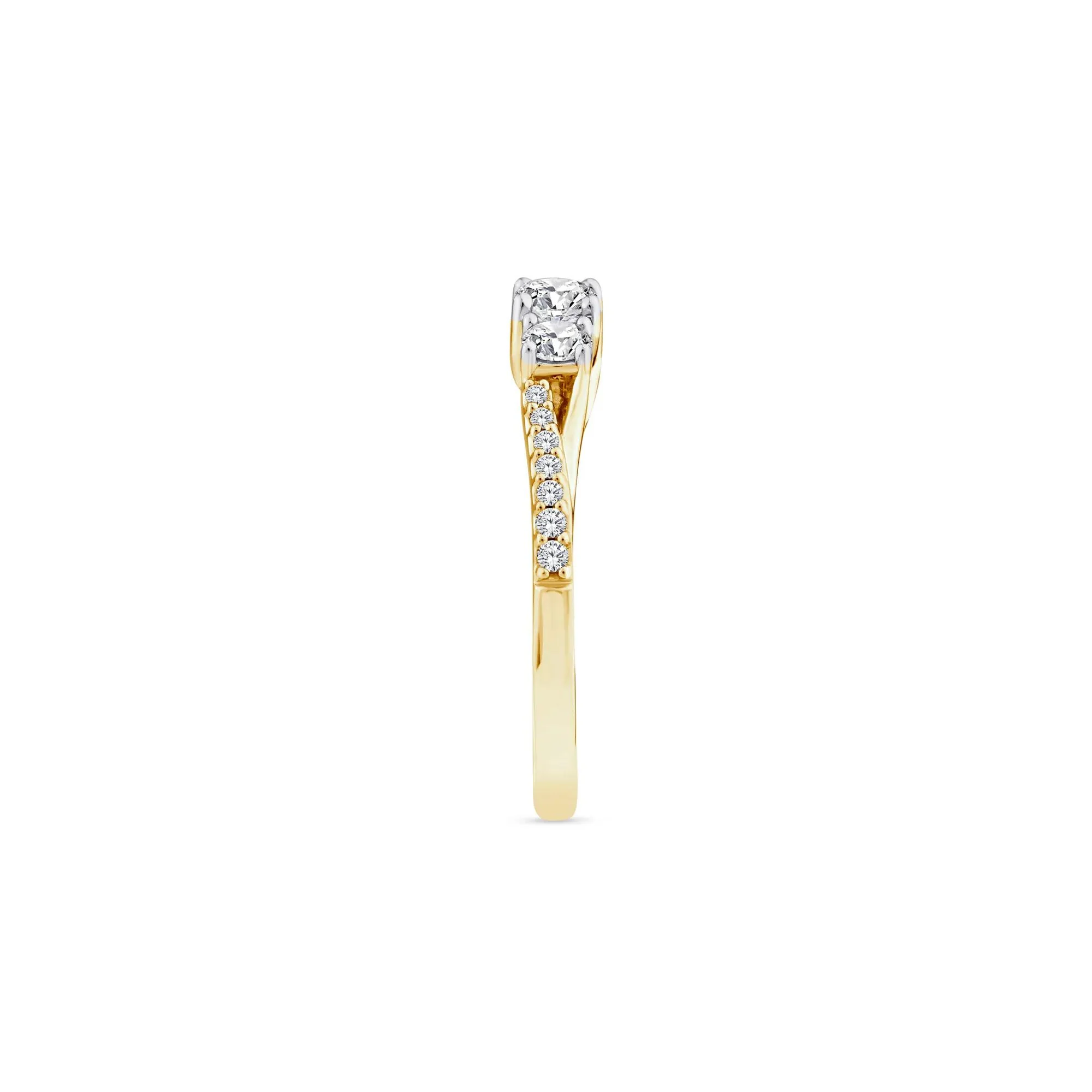 1/2 CT. Tw. Diamond Three-Stone Engagement Ring 14K Yellow Gold Round Brilliant Cut Size 6.5 1.5mm - Image 3
