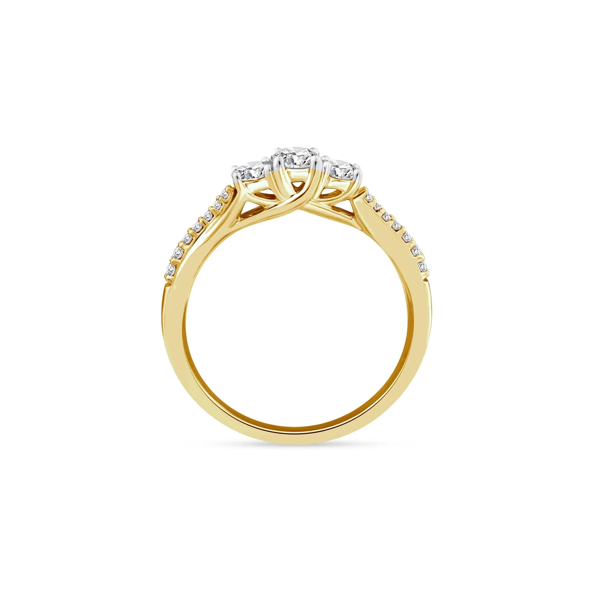 1/2 CT. Tw. Diamond Three-Stone Engagement Ring 14K Yellow Gold Round Brilliant Cut Size 7 1.5mm - Image 2