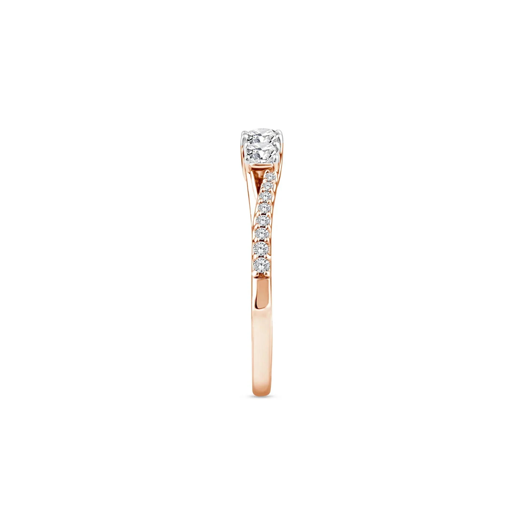 1/2 CT. Tw. Princess-Cut Diamond Three-Stone Ring 14K Rose Gold Round Brilliant Cut Size 7.5 1.5mm - Image 3