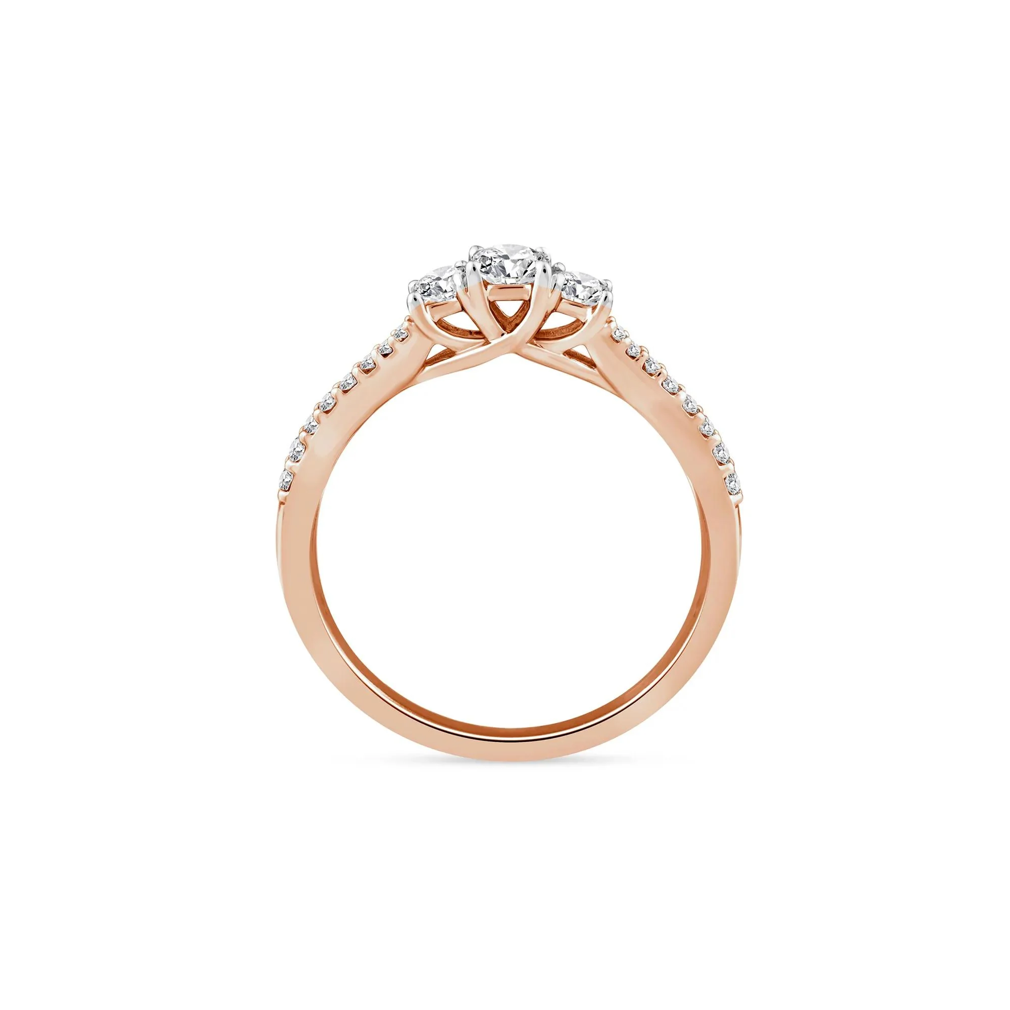 1/2 CT. Tw. Princess-Cut Diamond Three-Stone Ring 14K Rose Gold Round Brilliant Cut Size 8.5 1.5mm - Image 2