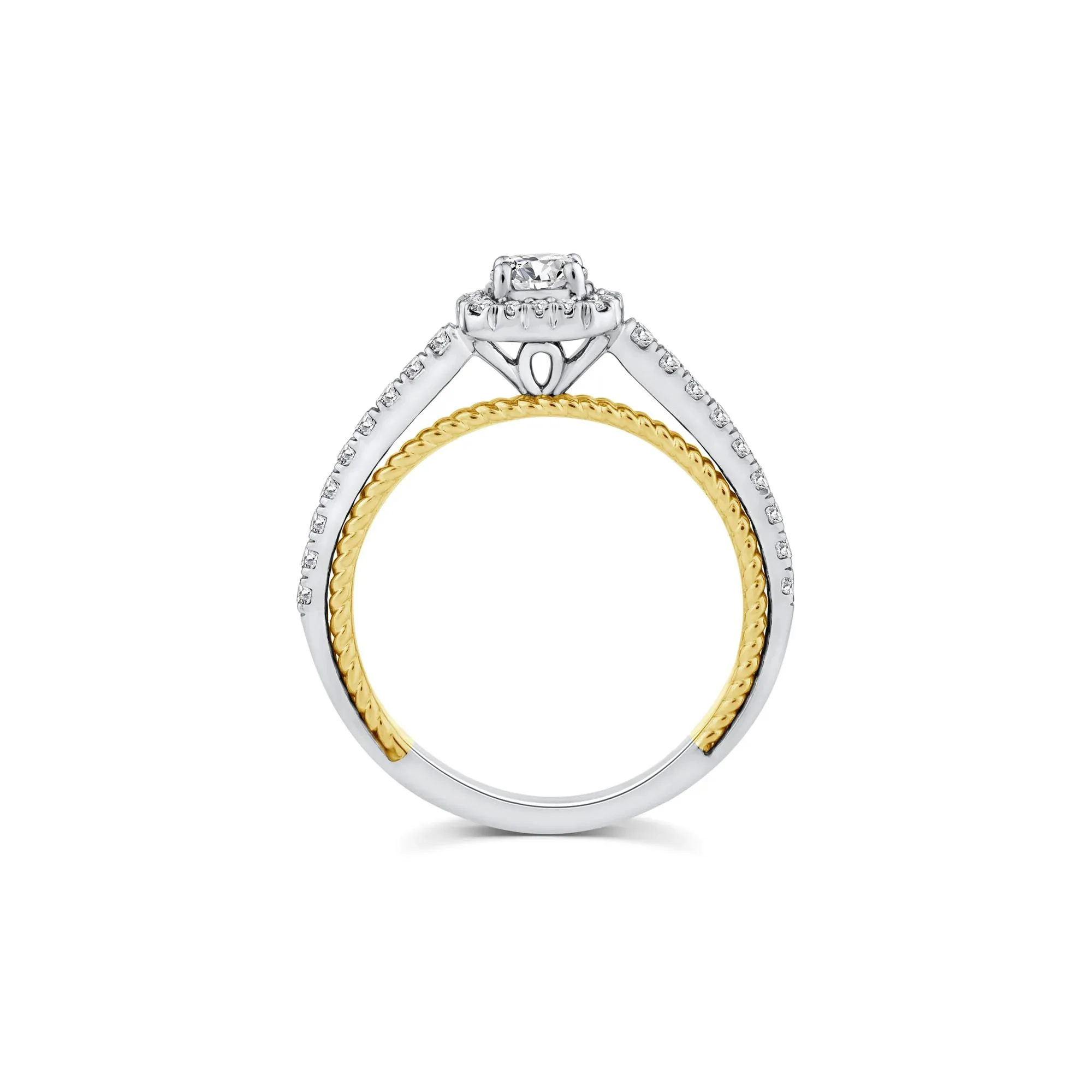 5/8 CT. Tw. Diamond Halo Engagement Ring 14K White and Yellow Gold Round Brilliant Cut Size 8 1.5mm - Image 2