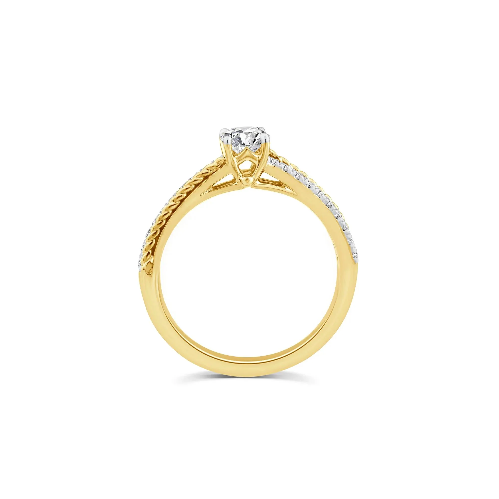 5/8 CT. Tw. Diamond Twist Engagement Ring 14K White and Yellow Gold Round Brilliant Cut Size 7.5 2mm - Image 3