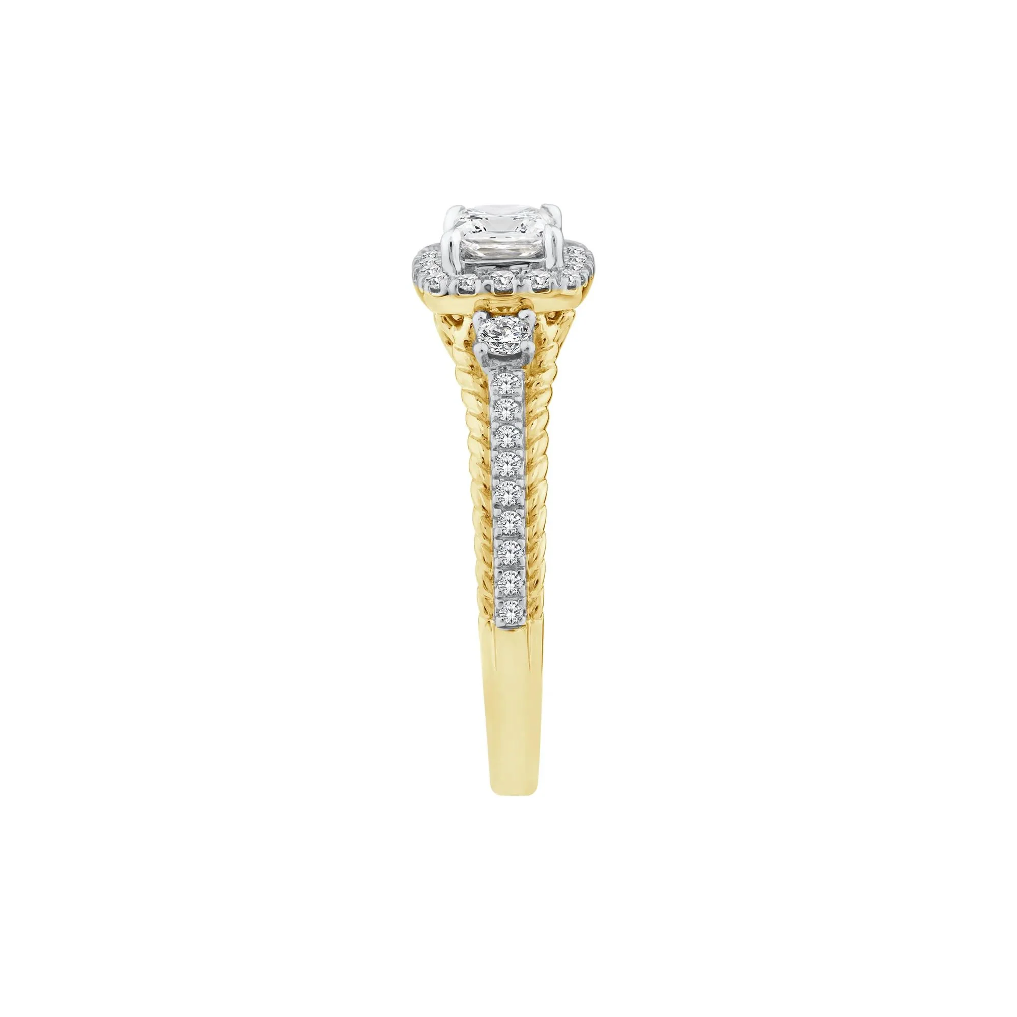 3/4 CT. Tw. Princess-Cut Diamond Halo Engagement Ring 14K Yellow Gold Round Brilliant Cut Size 6.5 2mm - Image 3