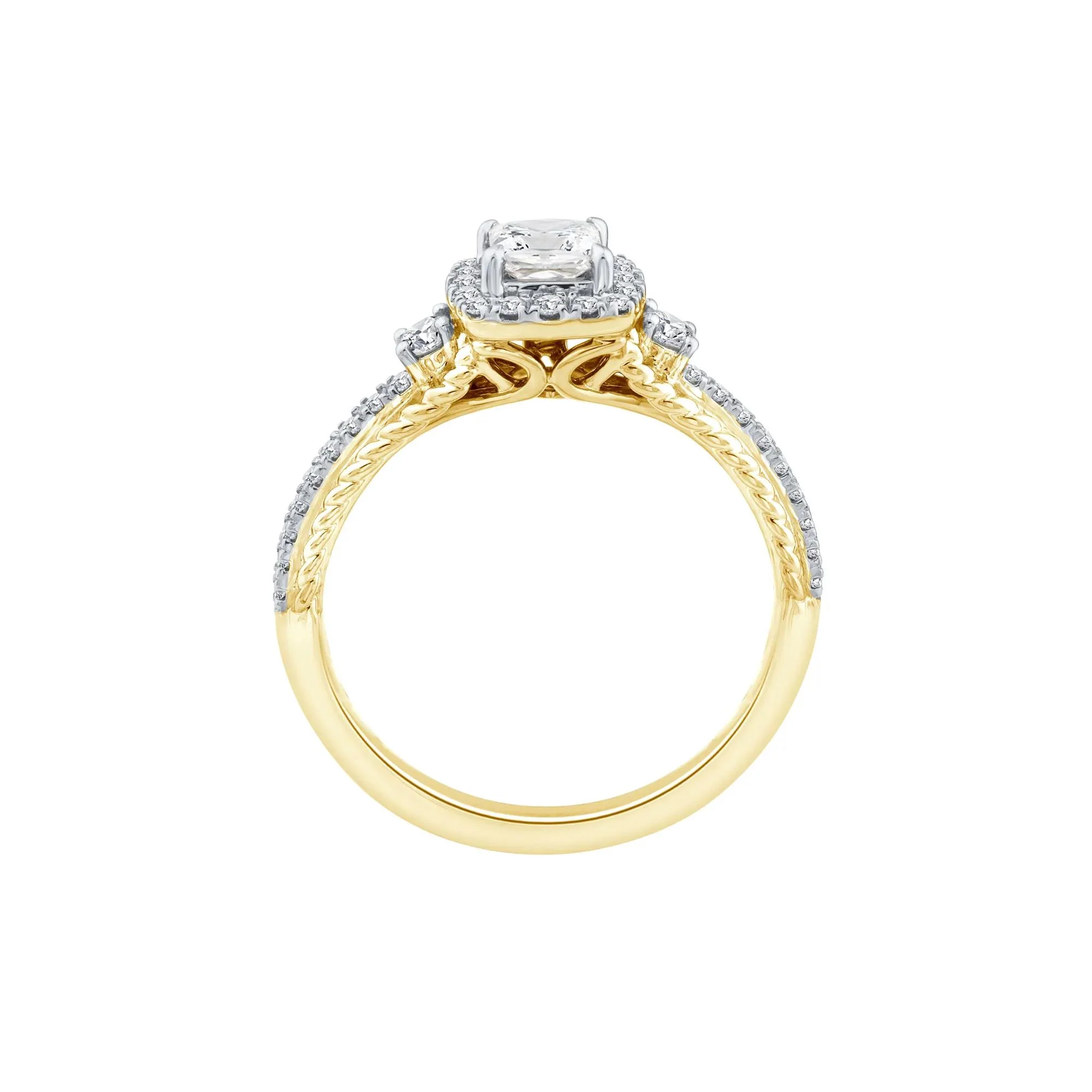 3/4 CT. Tw. Princess-Cut Diamond Halo Engagement Ring 14K Yellow Gold Round Brilliant Cut Size 8 2mm - Image 2