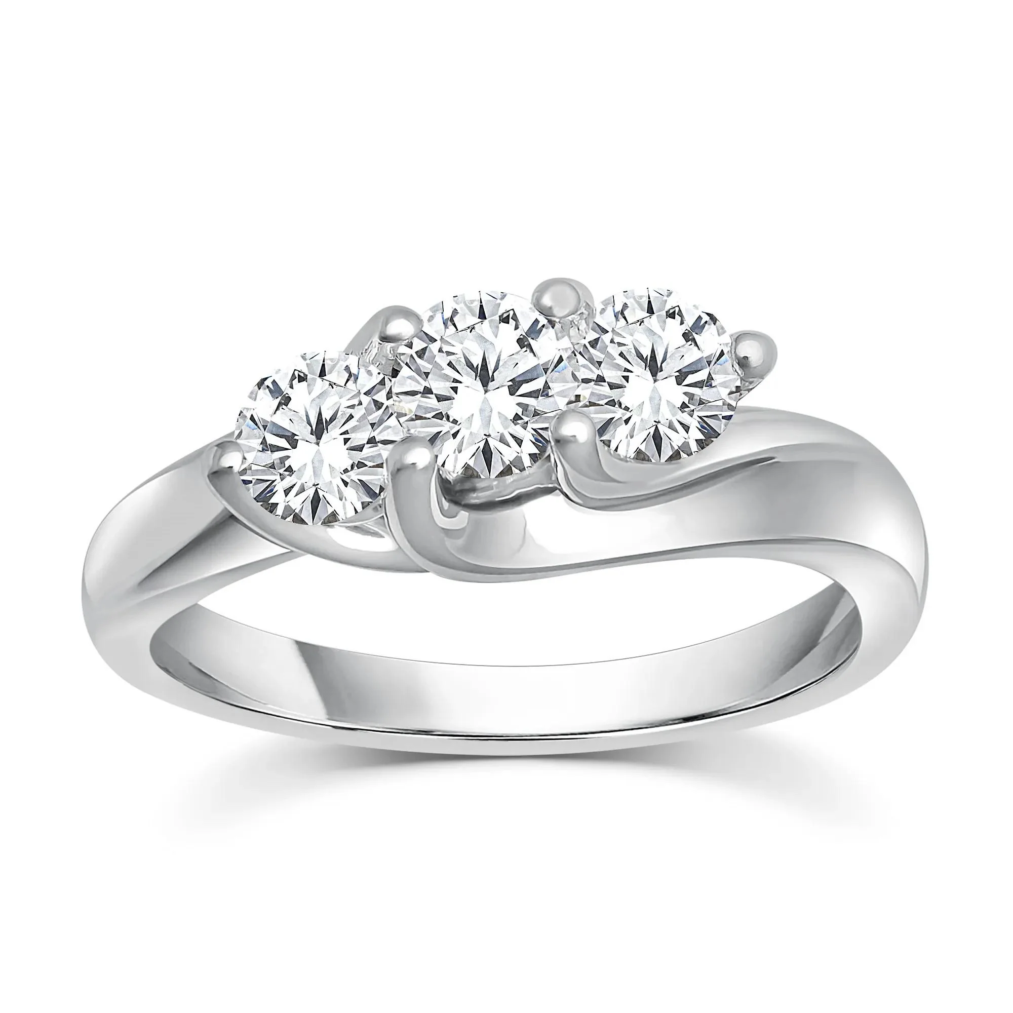 1 CT. Tw. Diamond Three-Stone Ring 14K White Gold Round Brilliant Cut Size 7.5 2.5mm