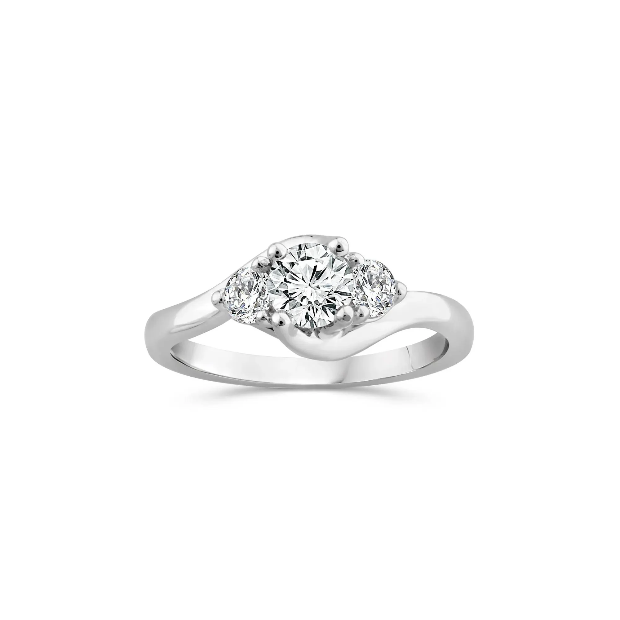 3/4 CT. Tw. Diamond Three-Stone Bypass Ring 14K White Gold Round Brilliant Cut Size 8.5 11.5mm