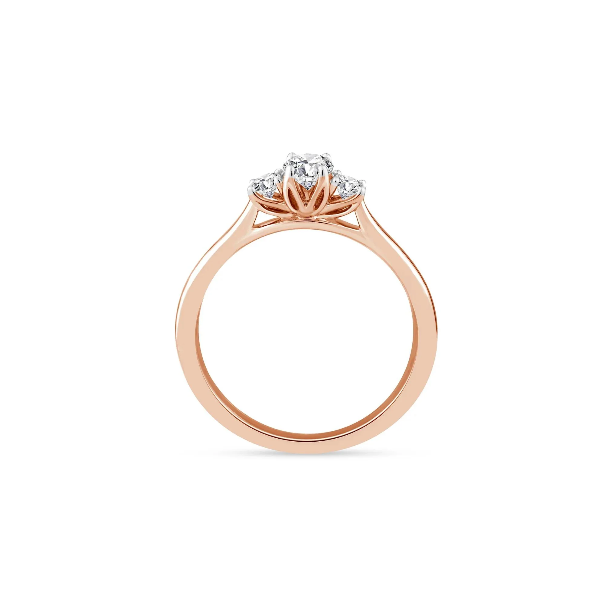 1/2 CT. Tw. Diamond Oval Center Three-Stone Ring 14K Rose Gold Round Brilliant Cut Size 6.5 2mm - Image 2