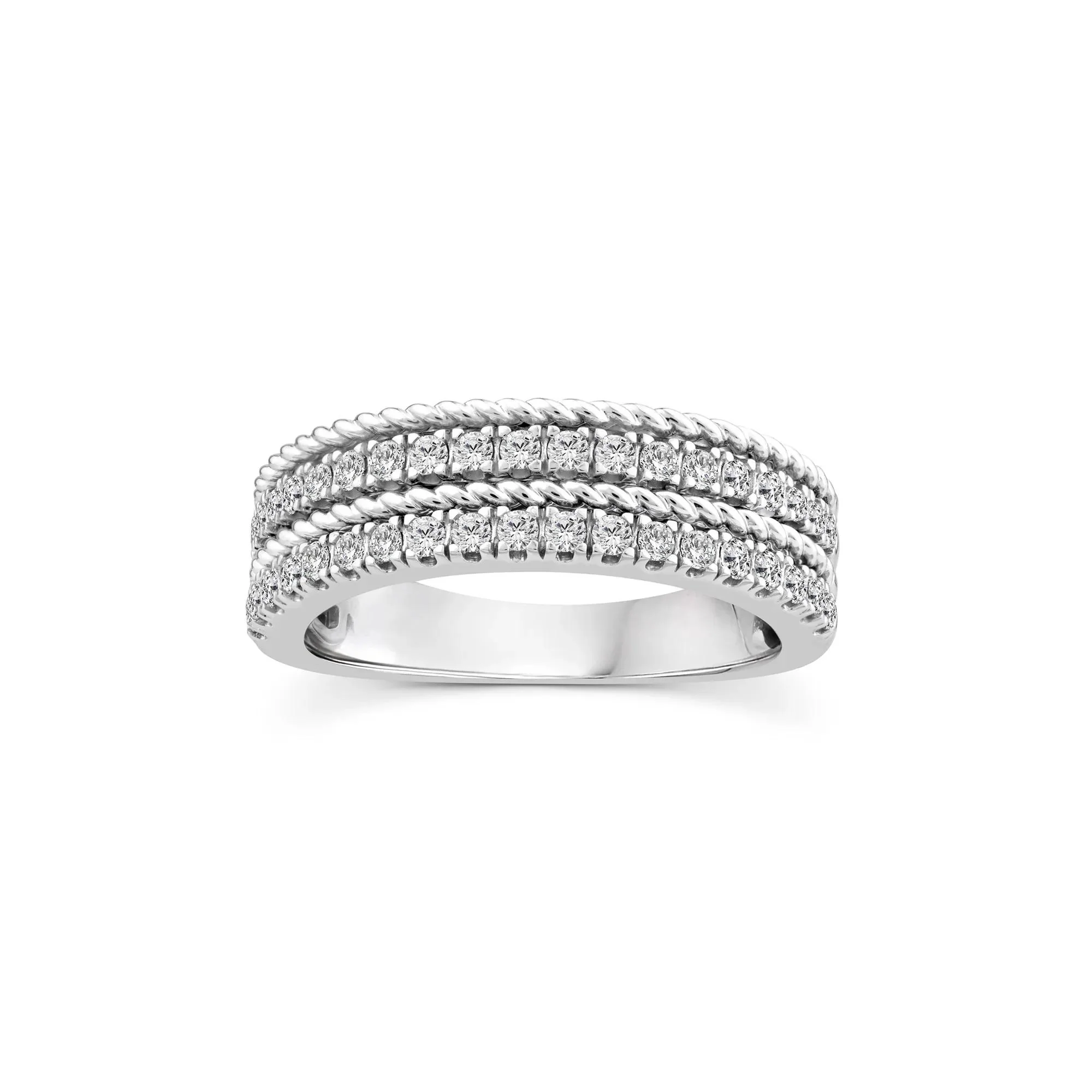 1/2 CT. Tw. Diamond Multi-Row Band Ring 14K White Gold Round Brilliant Cut Size 8.5 3mm - Image 3