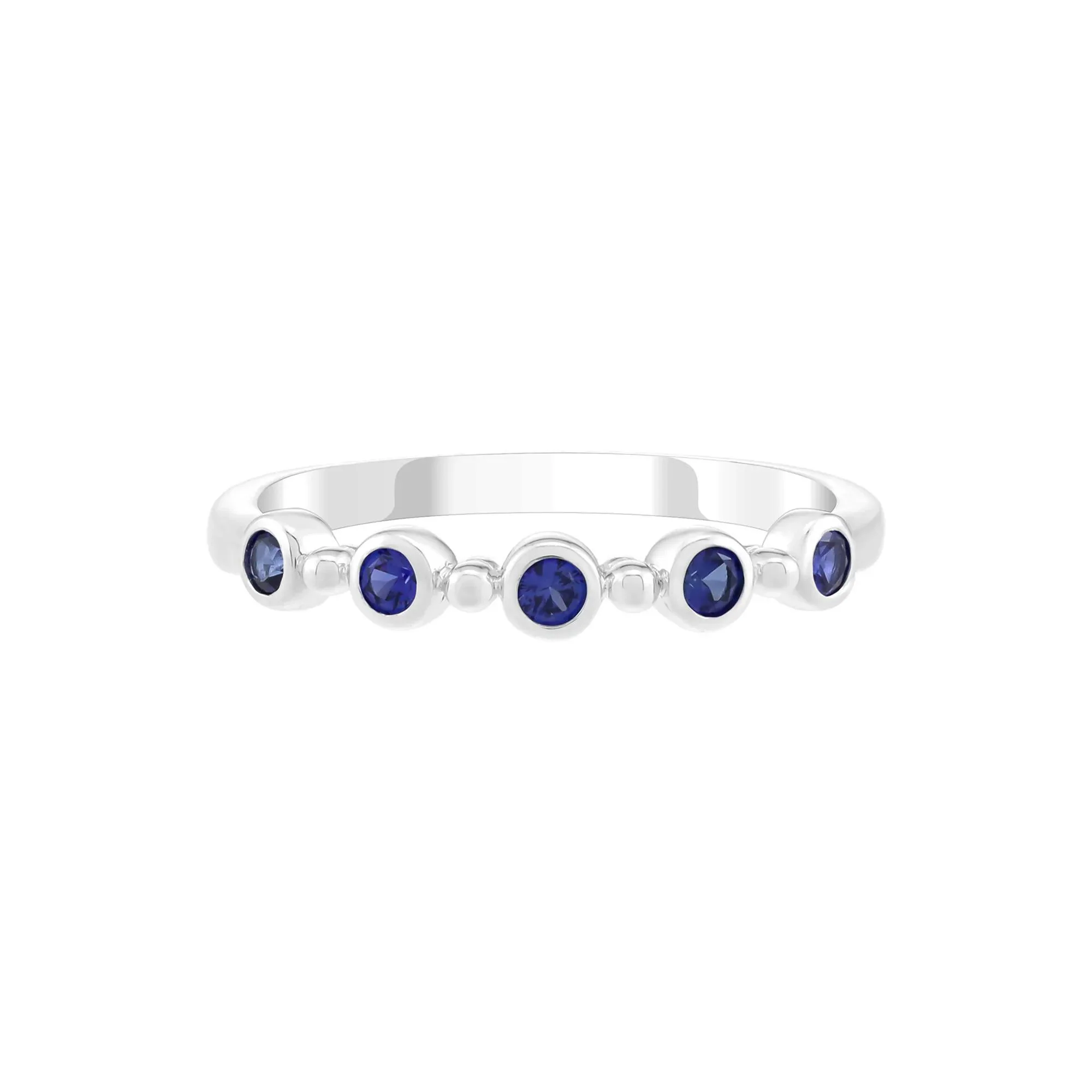 Lab-Created Blue Sapphire Bezel Stack Ring .925 Sterling Silver Round Brilliant Cut White Size 5 2mm