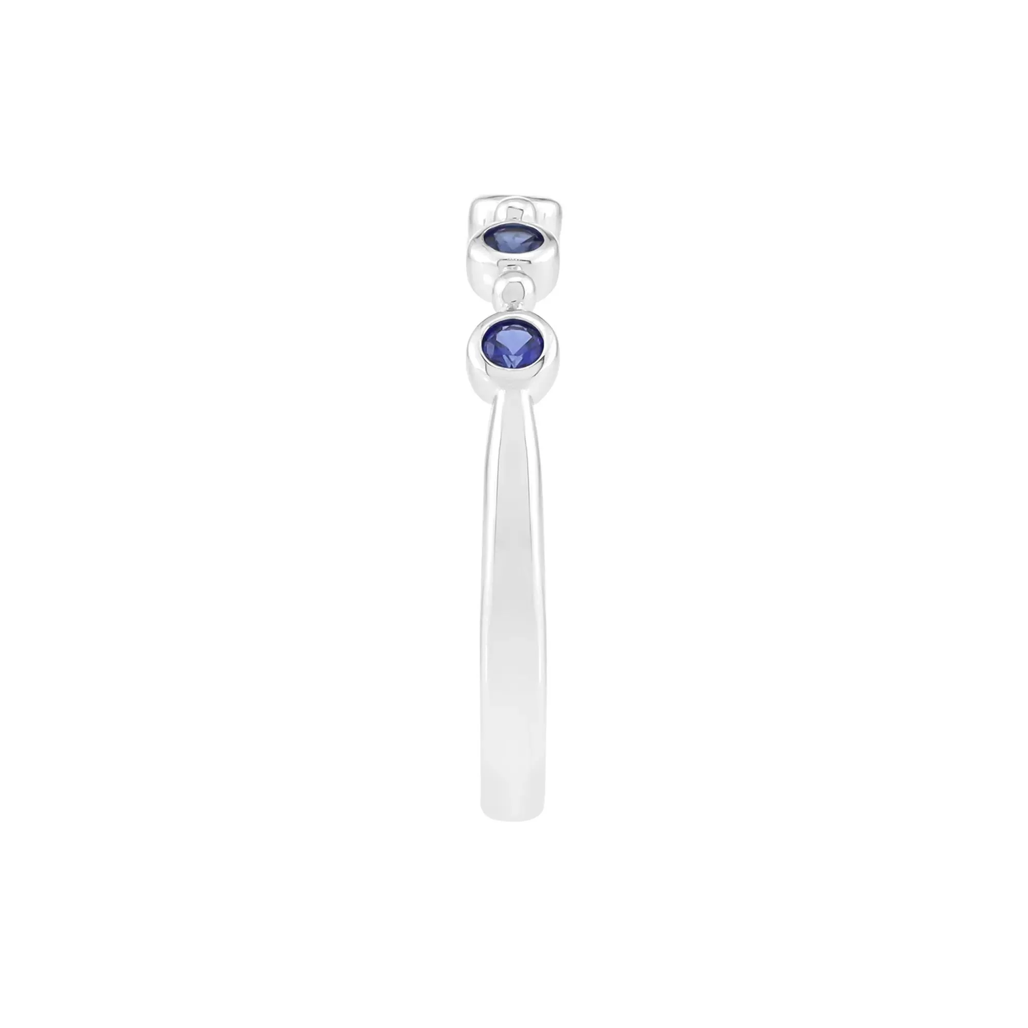 Lab-Created Blue Sapphire Bezel Stack Ring .925 Sterling Silver Round Brilliant Cut White Size 5.5 2mm - Image 3