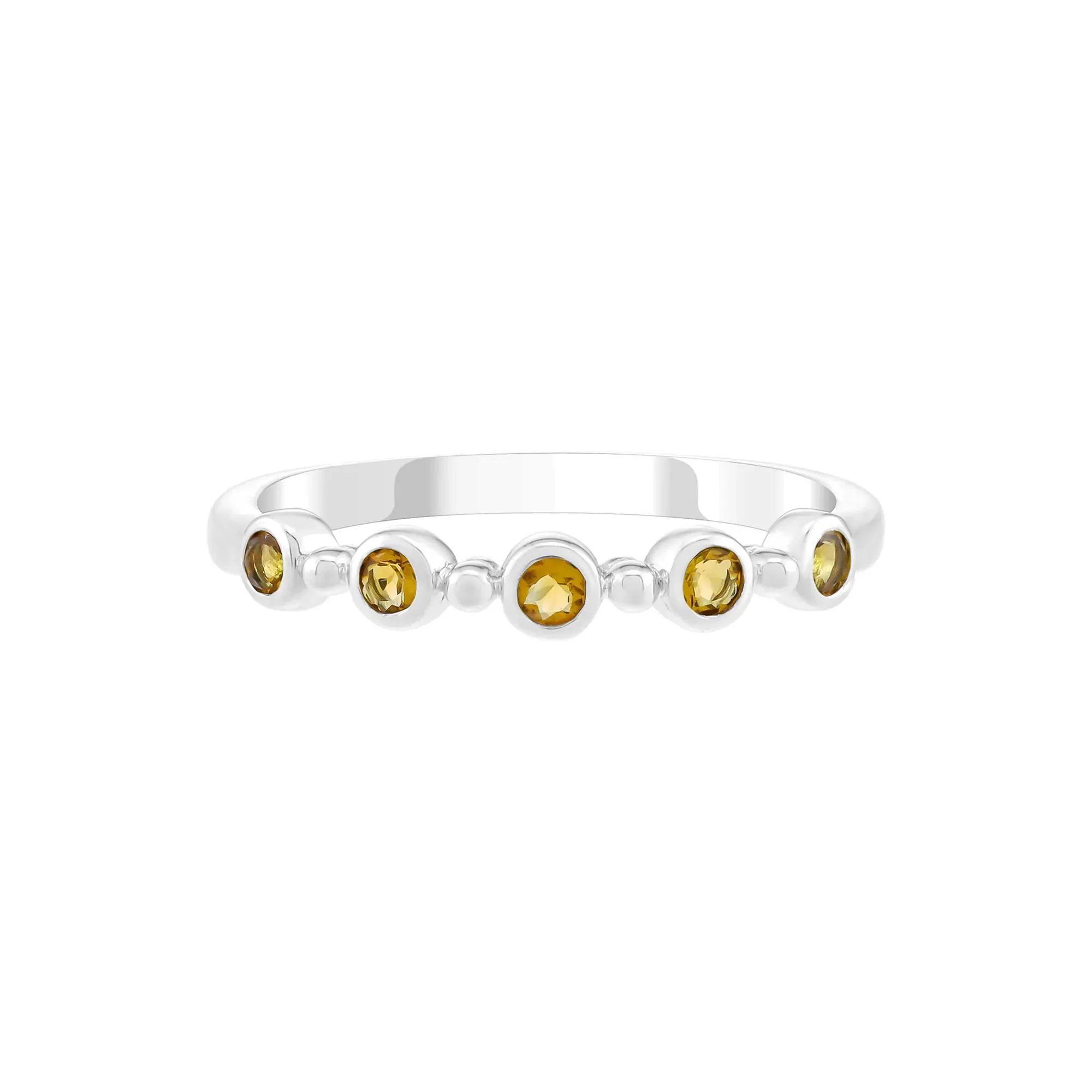 Citrine Bezel Stack Ring .925 Sterling Silver Round Brilliant Cut White Size 7.5 2mm