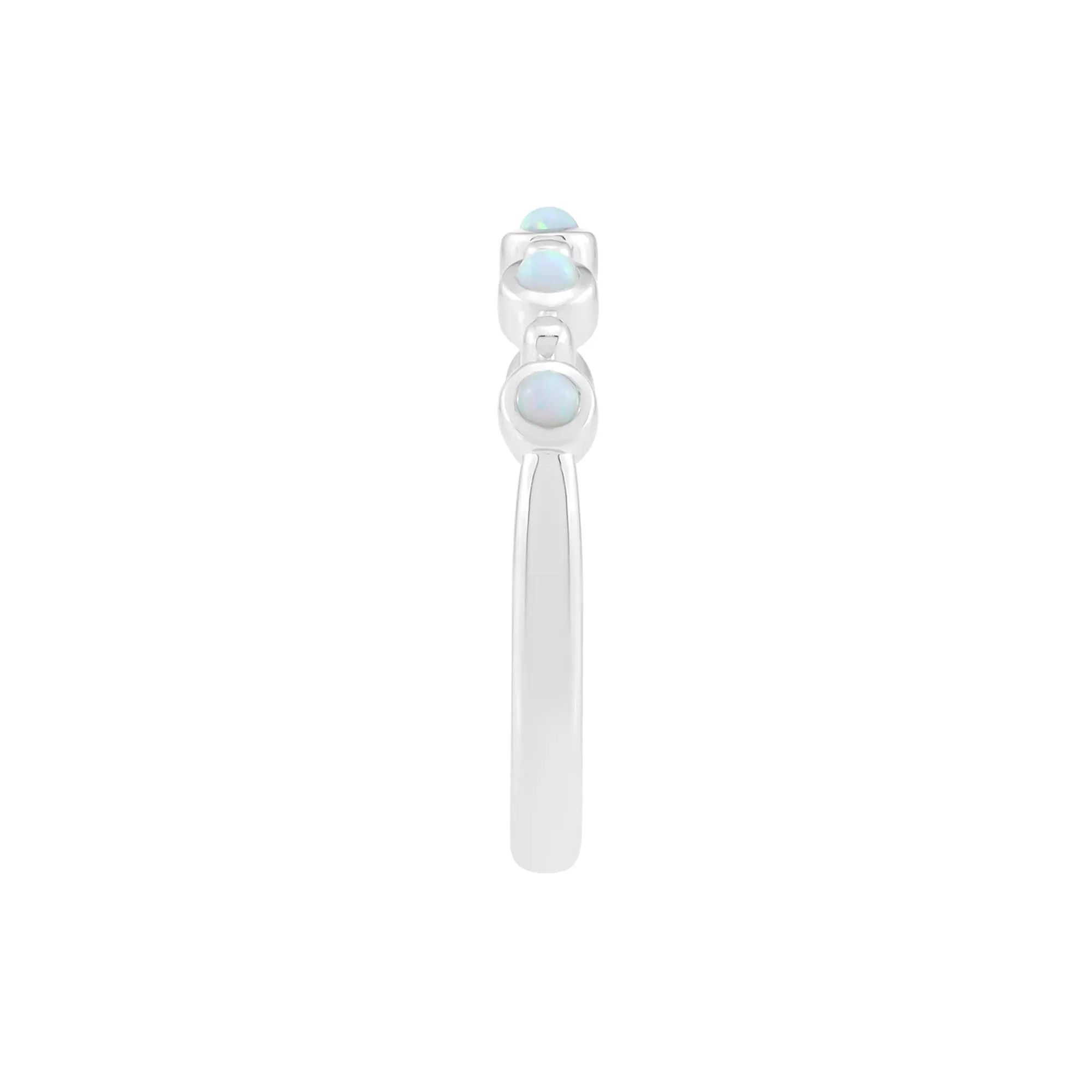 Lab-Created Cabochon Opal Bezel Stack Ring .925 Sterling Silver White Size 6.5 2mm - Image 3