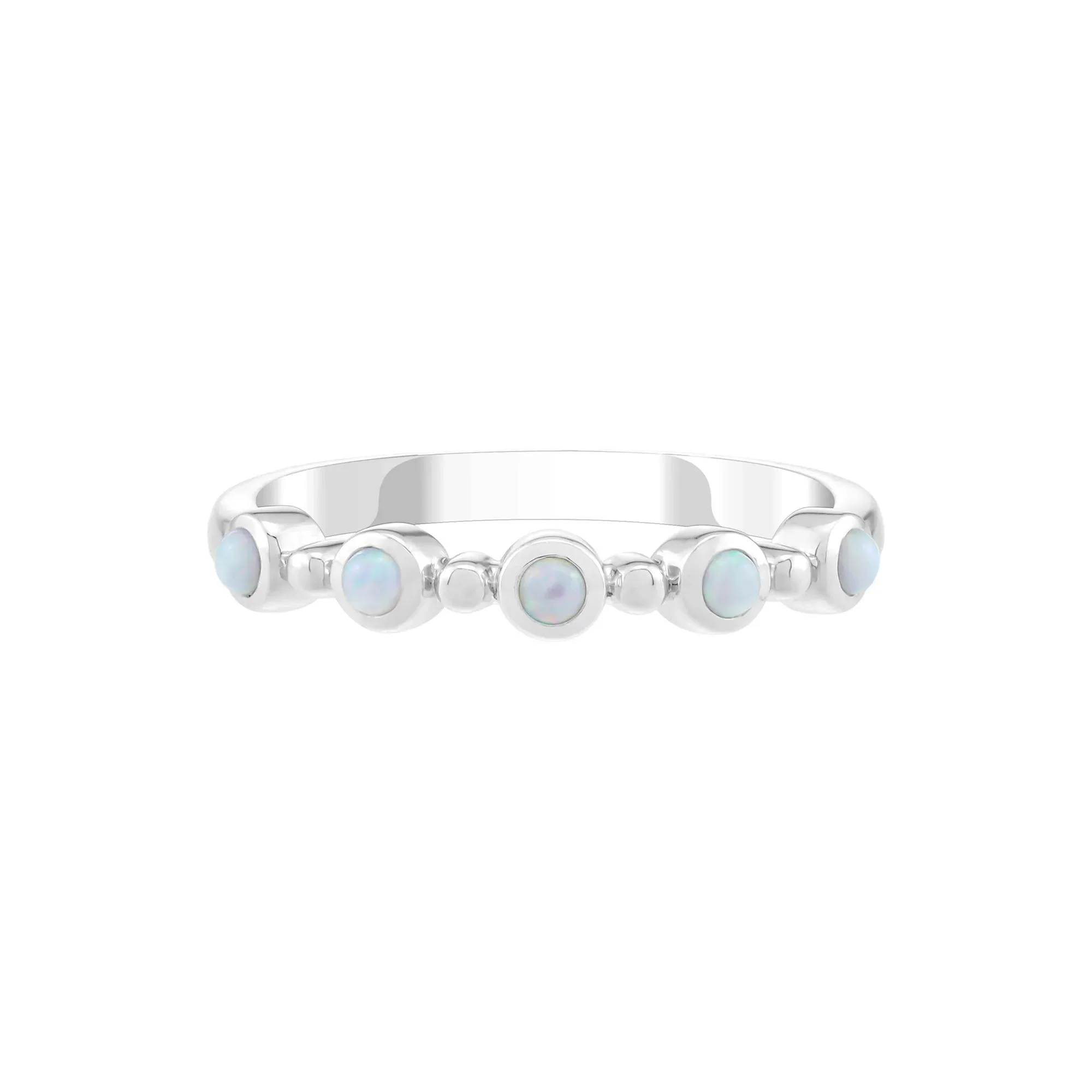 Lab-Created Cabochon Opal Bezel Stack Ring .925 Sterling Silver White Size 7 2mm - Image 2