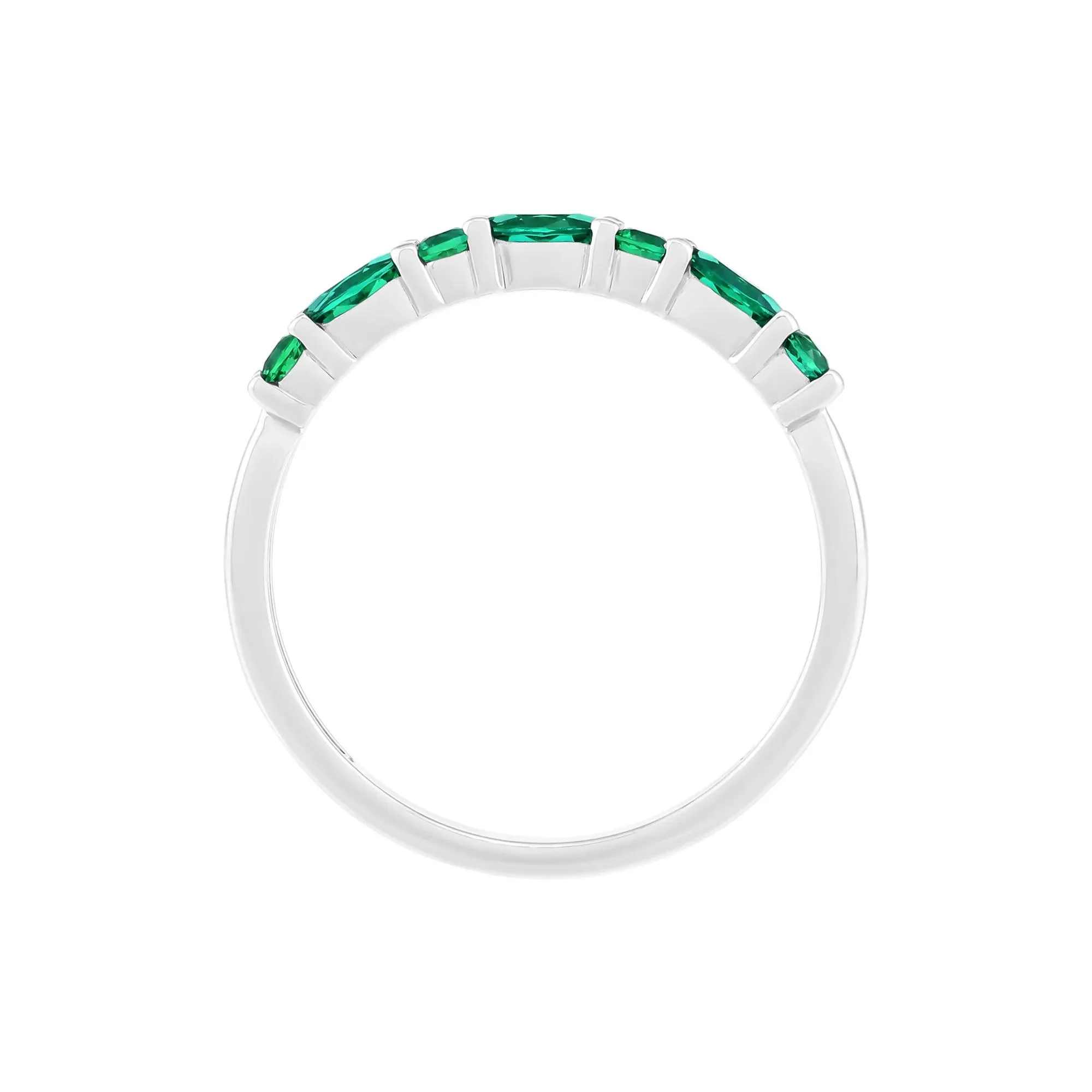 Lab-Created Emerald Stack Ring .925 Sterling Silver White Size 7.5 1.5mm - Image 3