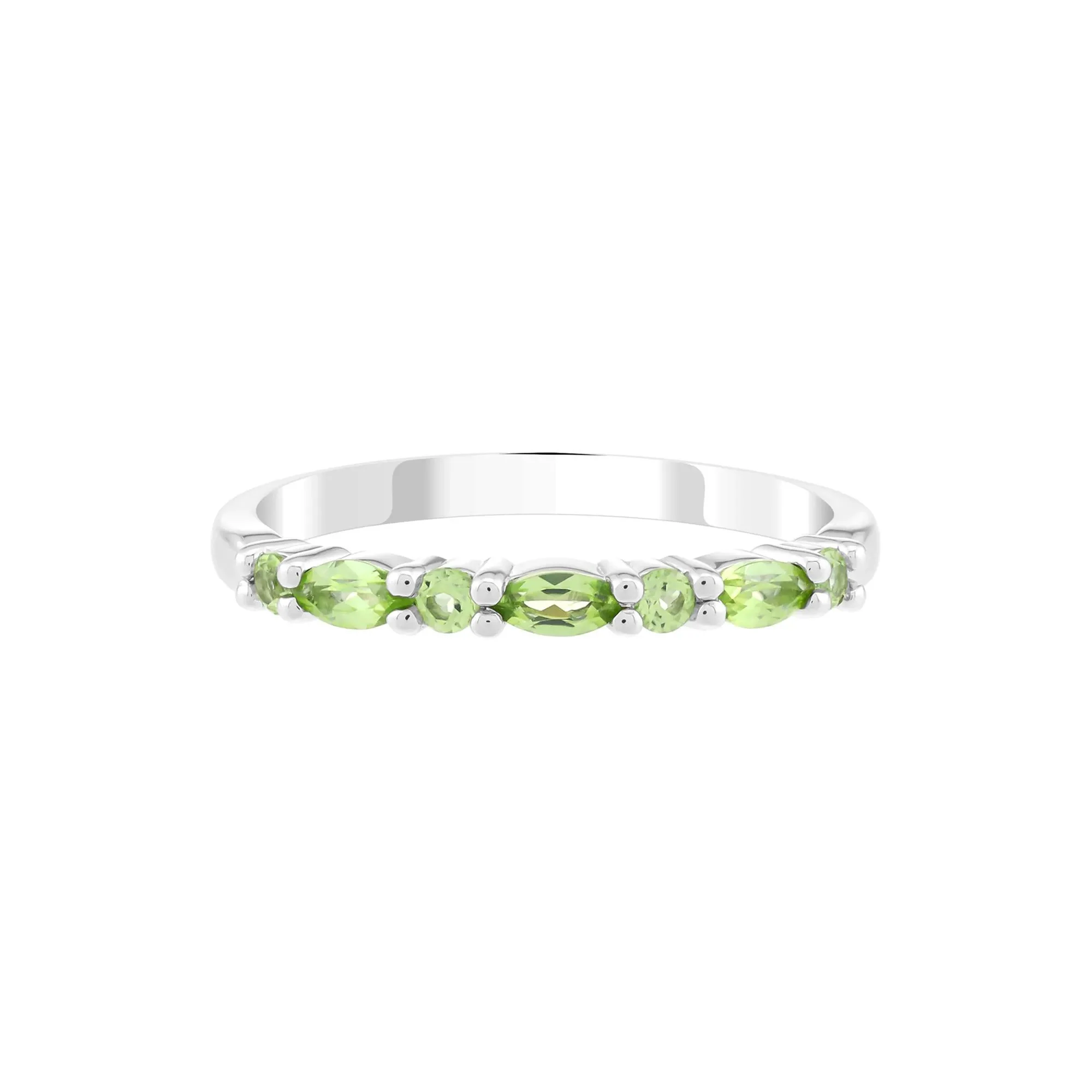 Peridot Stack Ring .925 Sterling Silver Round Brilliant Cut White Size 6 1.5mm