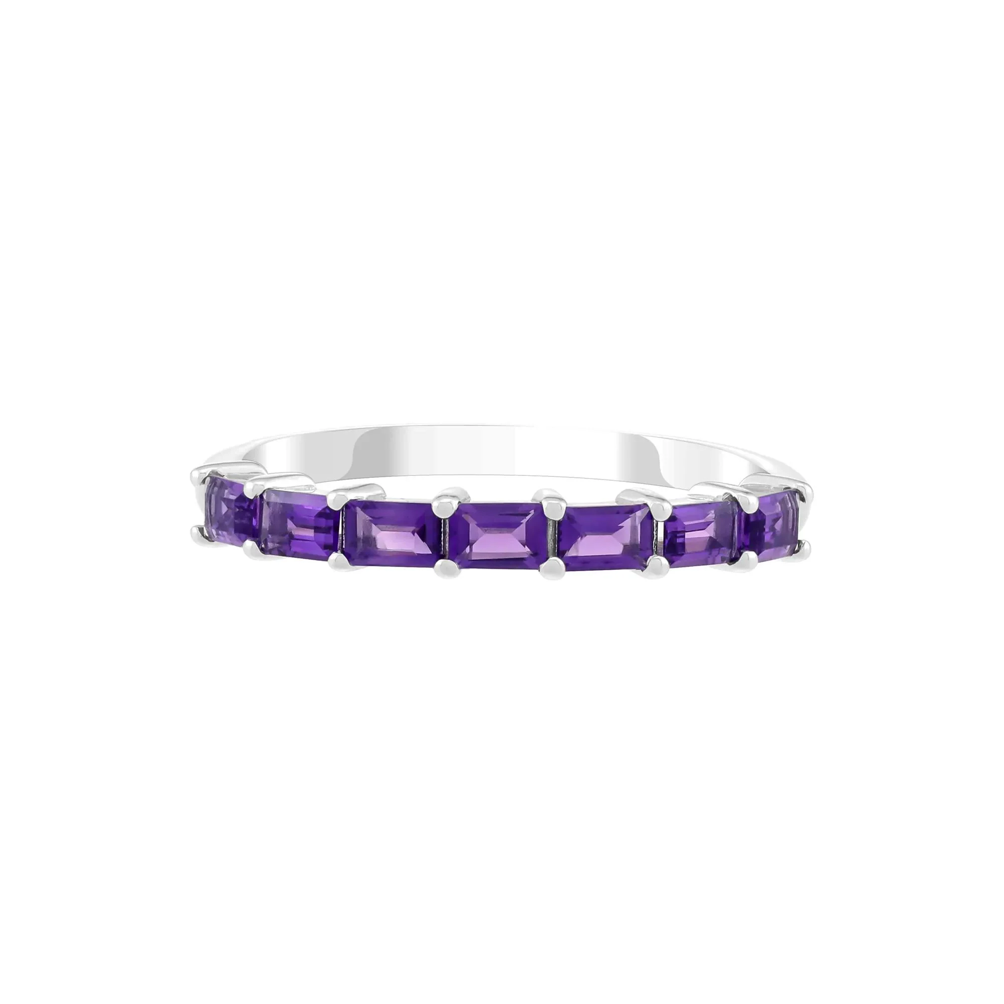 Amethyst Baguette Stack Ring .925 Sterling Silver White Size 7.5 1.5mm