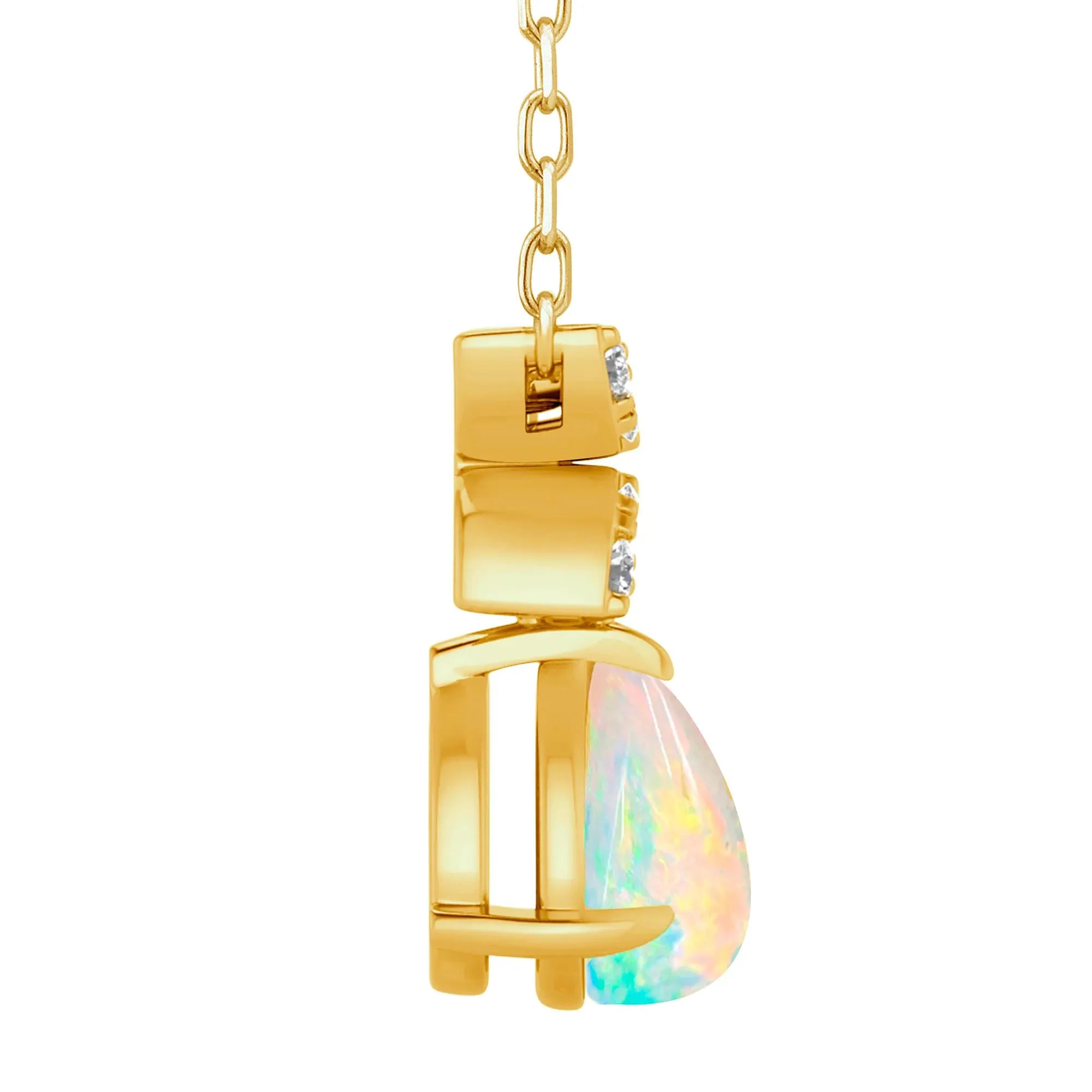 Australian Opal and Diamond Accent Drop Necklace 10K Yellow Gold Size 17.75" - Image 3