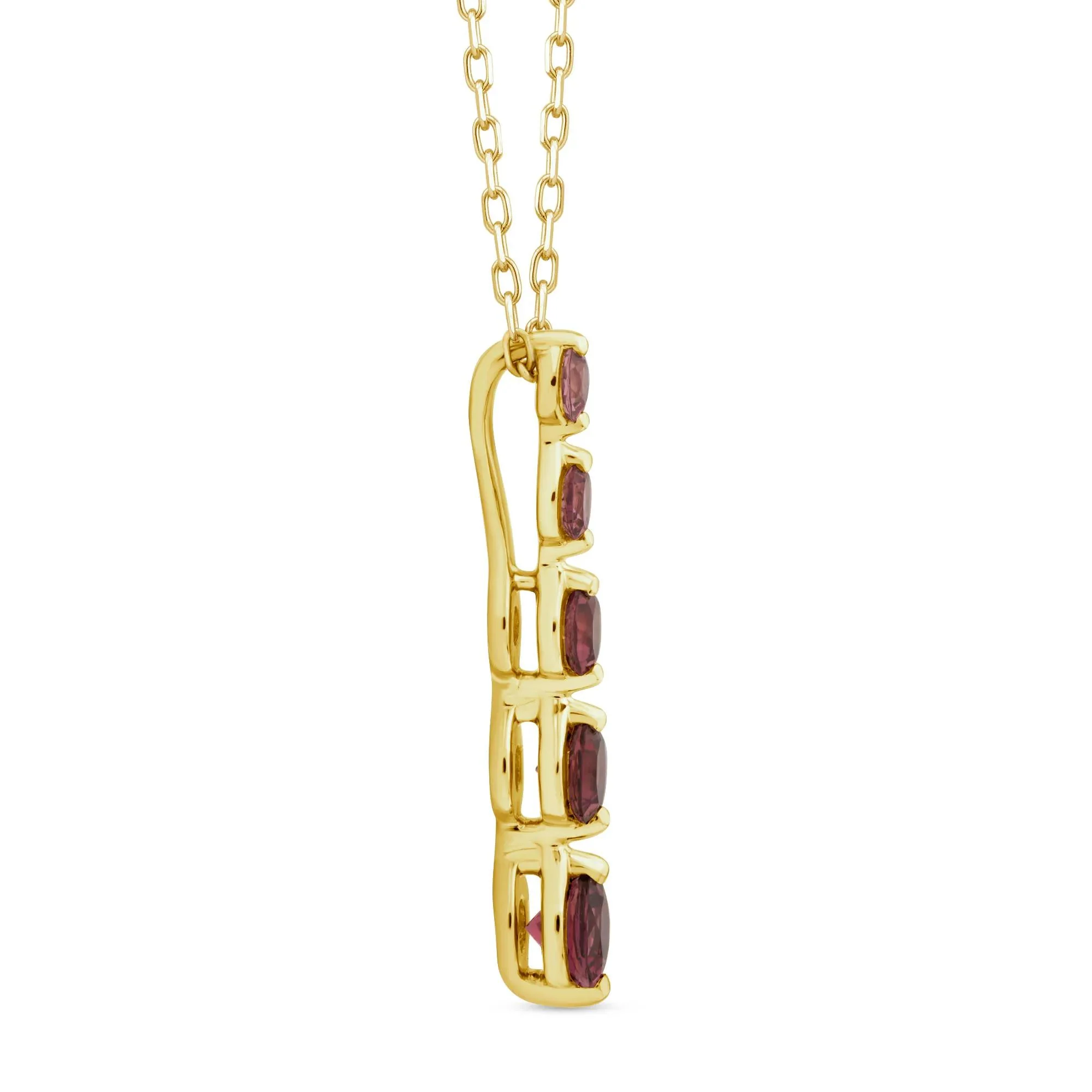 Rhodolite Graduated Drop Pendant Necklace 10K Yellow Gold Size 18" - Image 2
