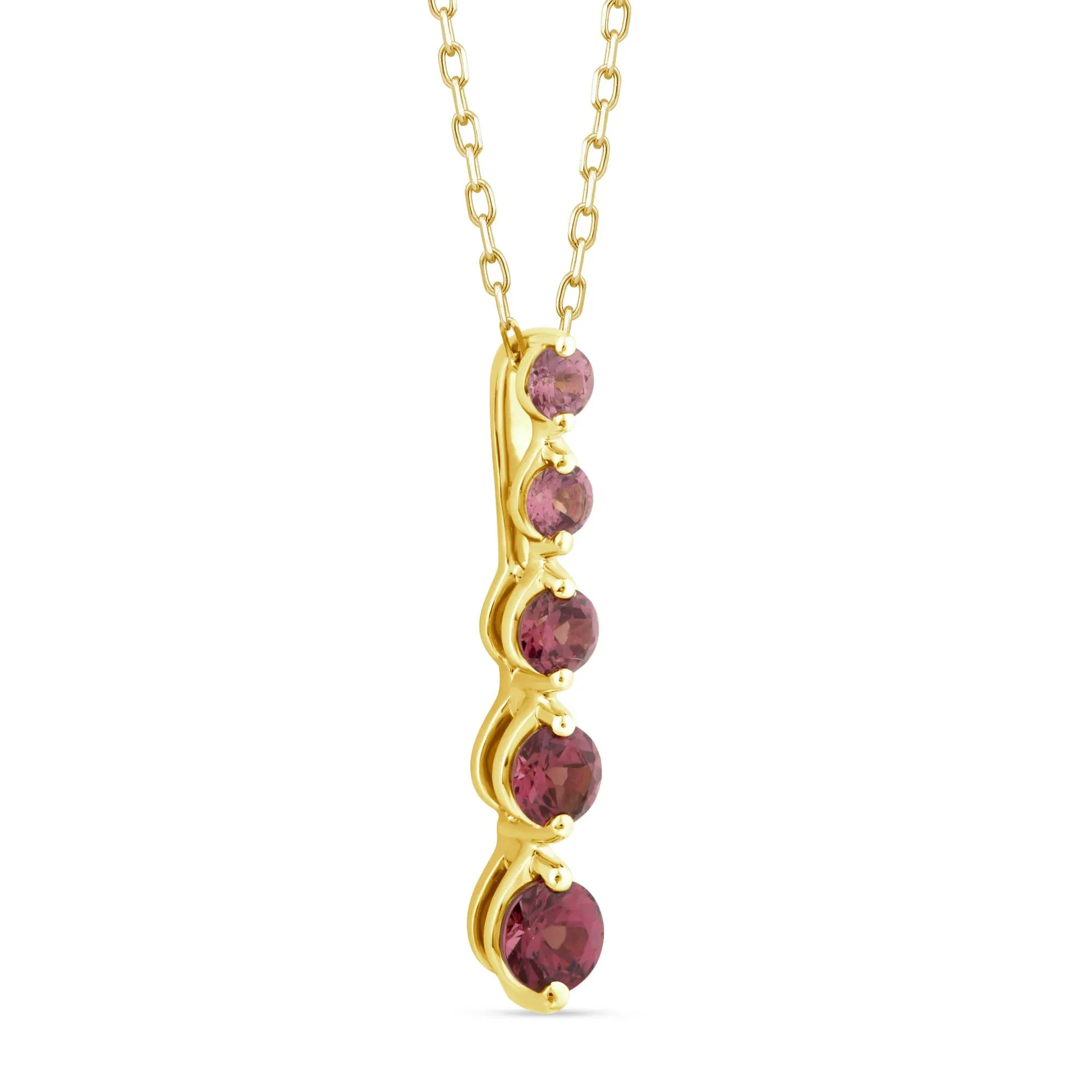 Rhodolite Graduated Drop Pendant Necklace 10K Yellow Gold Size 18" - Image 3