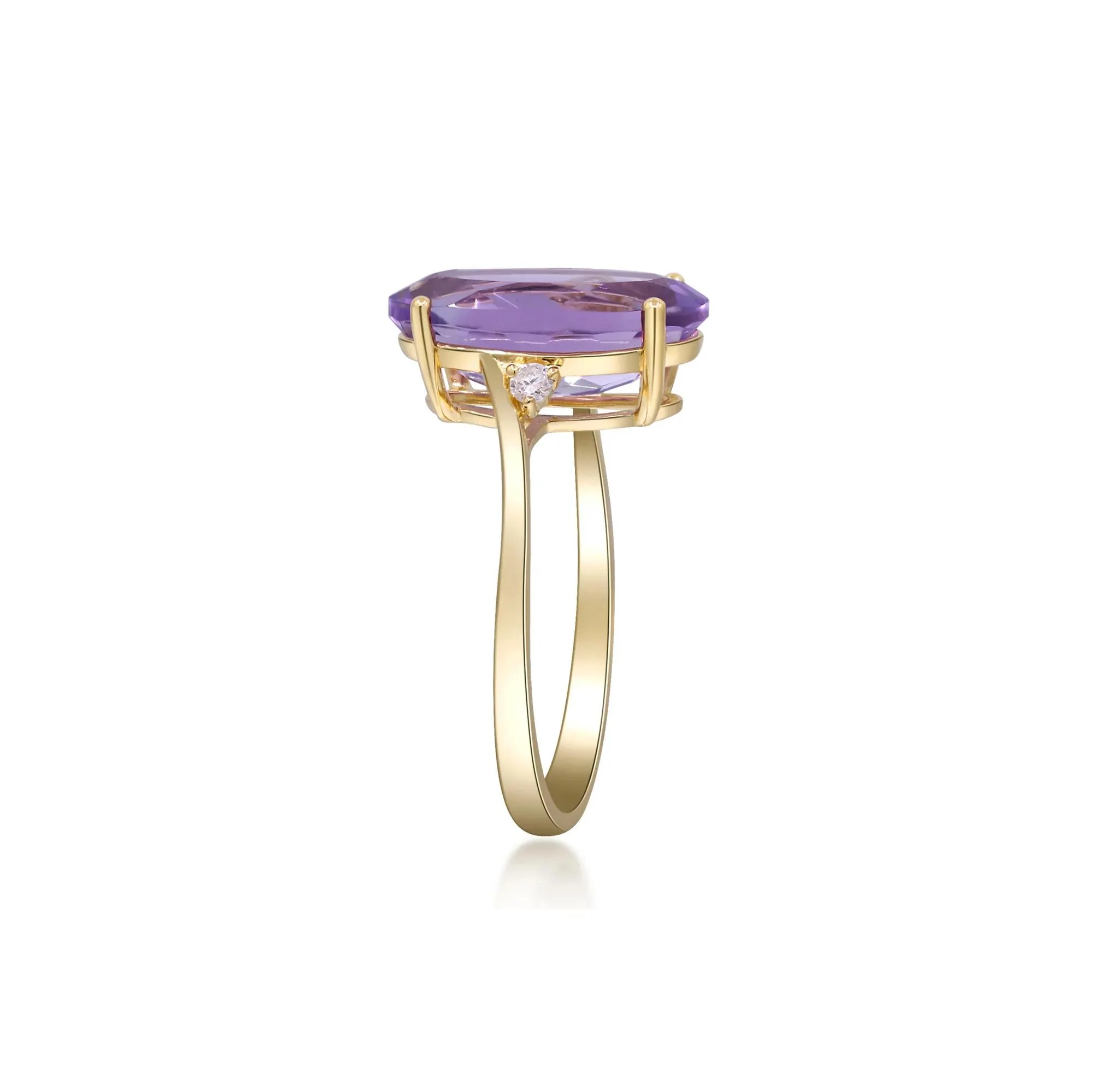 Checkerboard Amethyst and Diamond Accent Ring 10K Yellow Gold Size 5 2mm - Image 2