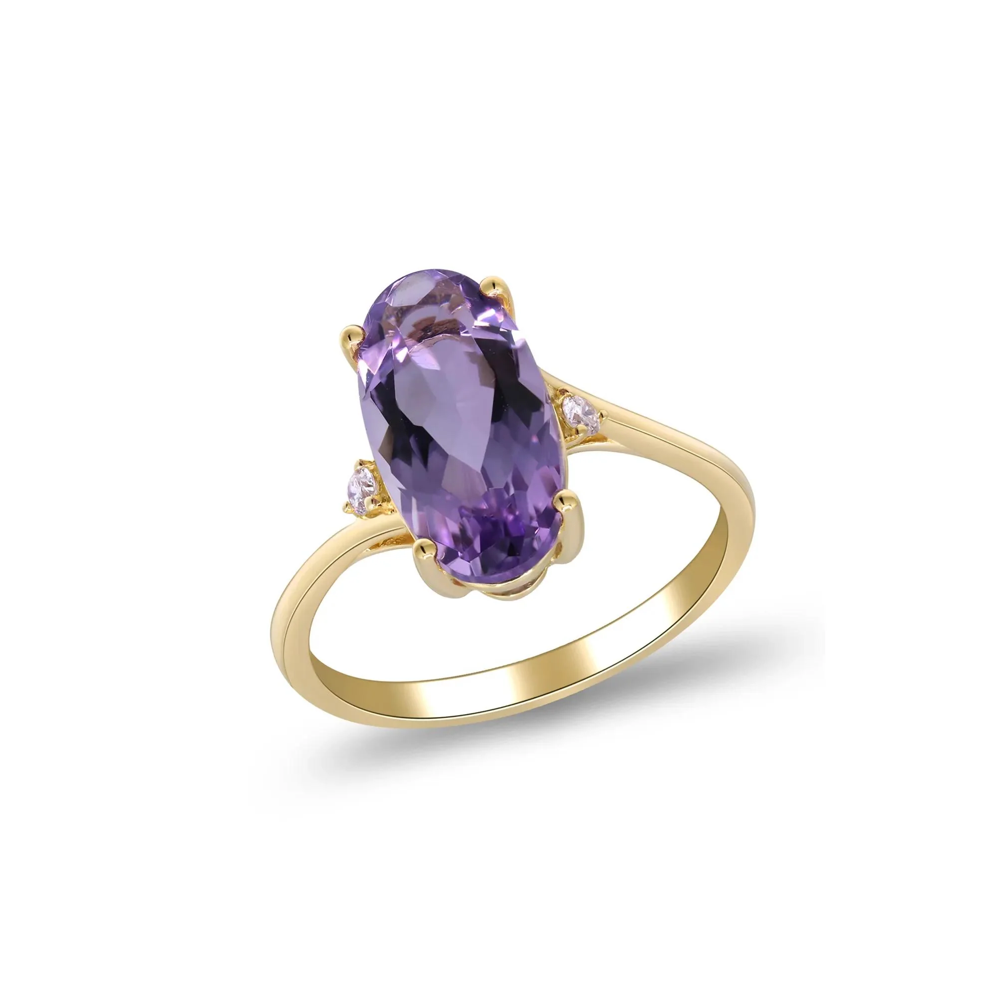 Checkerboard Amethyst and Diamond Accent Ring 10K Yellow Gold Size 6.5 2mm - Image 4