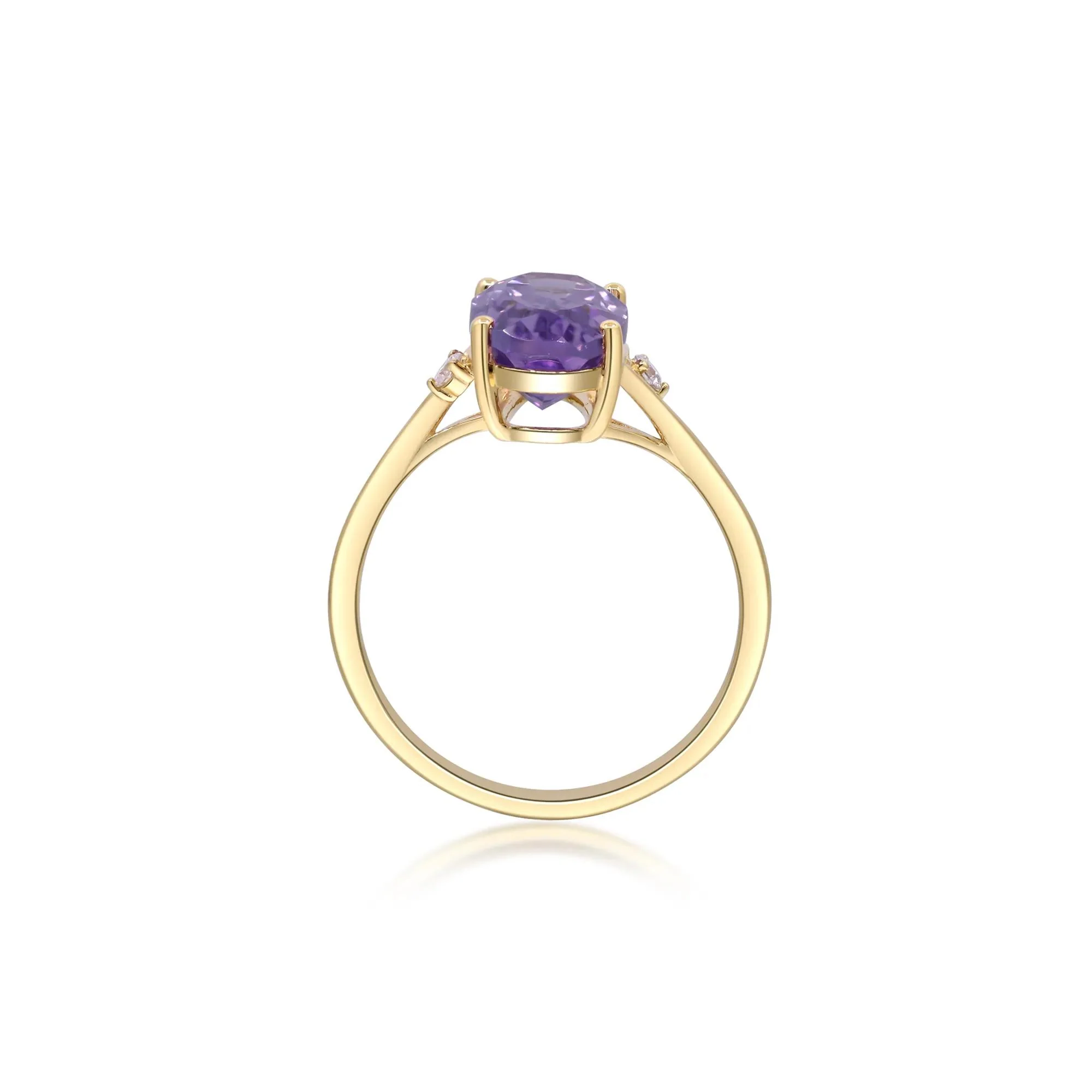 Checkerboard Amethyst and Diamond Accent Ring 10K Yellow Gold Size 6.5 2mm - Image 5