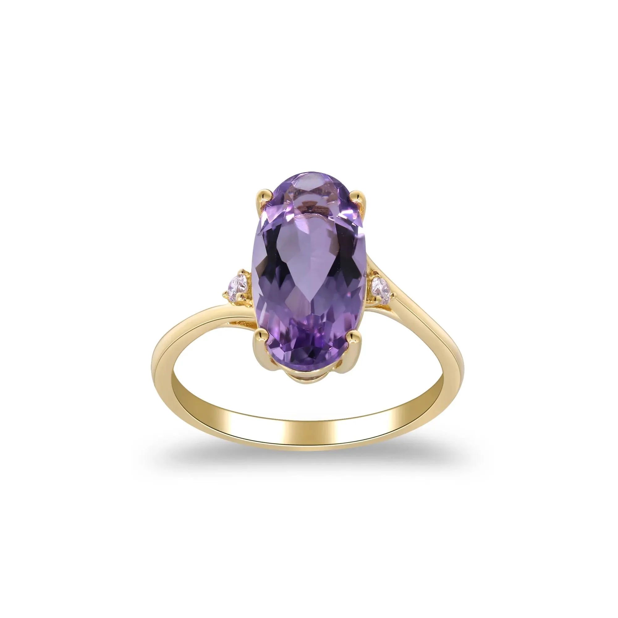 Checkerboard Amethyst and Diamond Accent Ring 10K Yellow Gold Size 7.5 2mm - Image 3