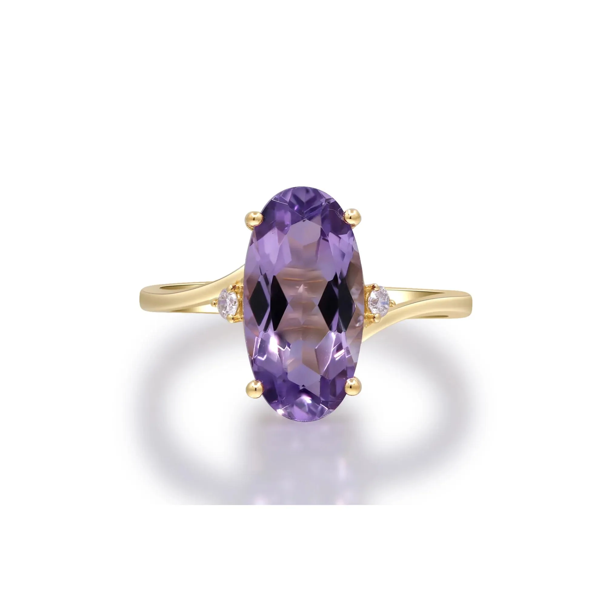 Checkerboard Amethyst and Diamond Accent Ring 10K Yellow Gold Size 8 2mm