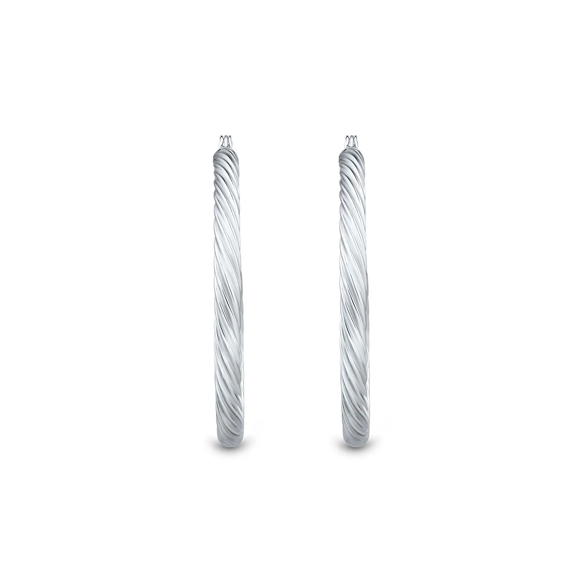Twist Hoop Earrings .925 Sterling Silver White Size 42.00mm - Image 2