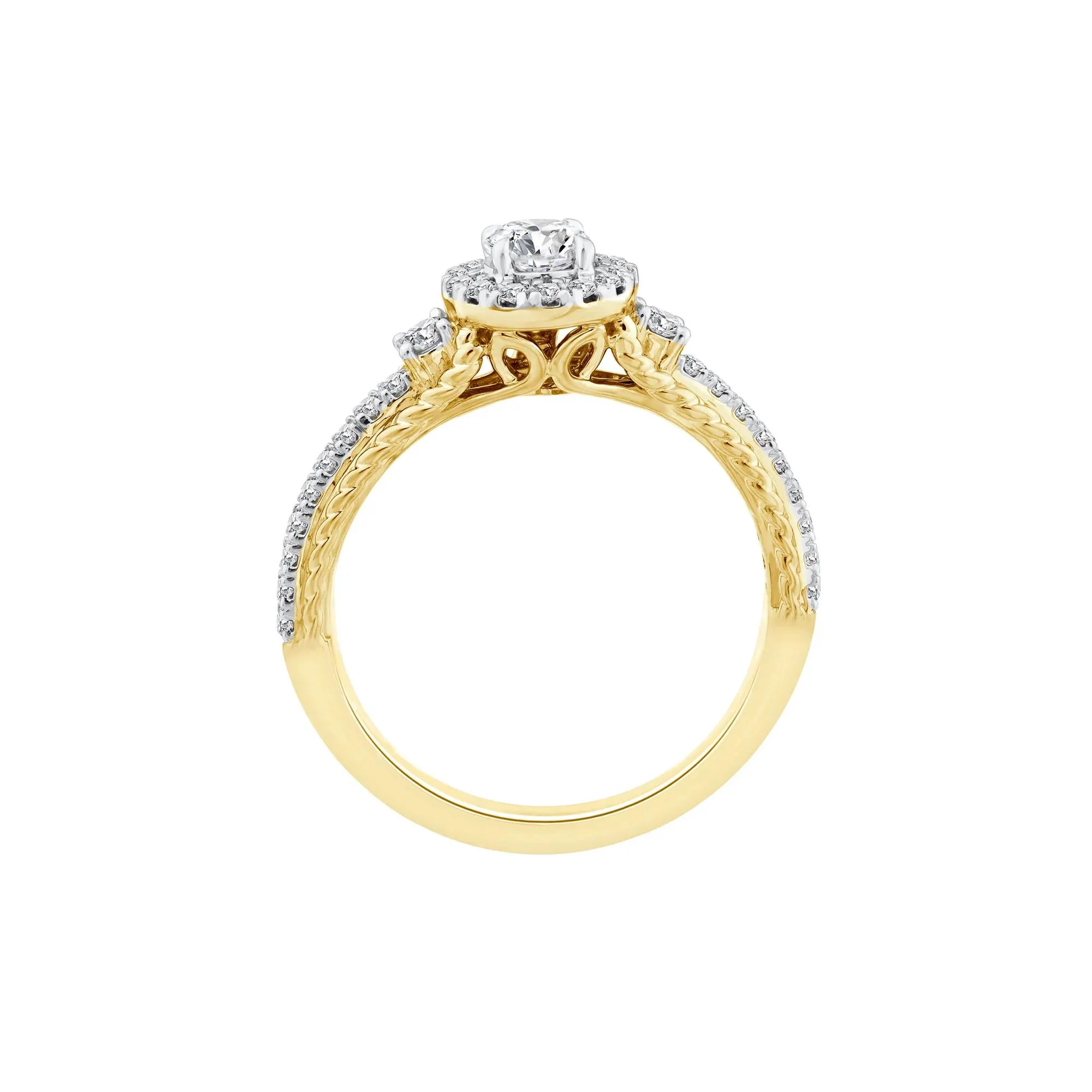 5/8 CT. Tw. Diamond Halo Engagement Ring 14K Yellow Gold Round Brilliant Cut Size 9 2mm - Image 2