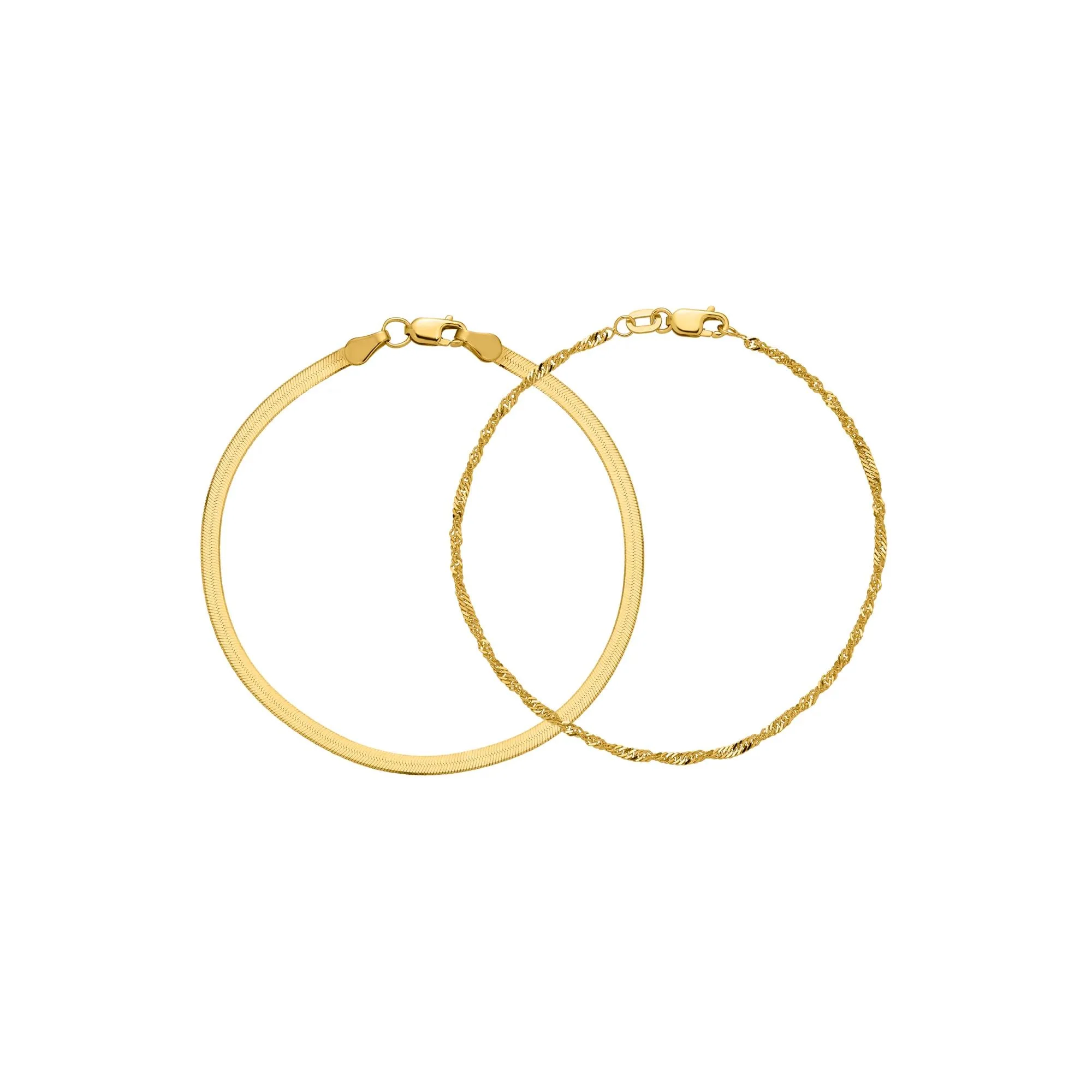 Singapore Chain and Silky Herringbone Chain Bracelet Box Set 10K Yellow Gold Size 7" - Image 6
