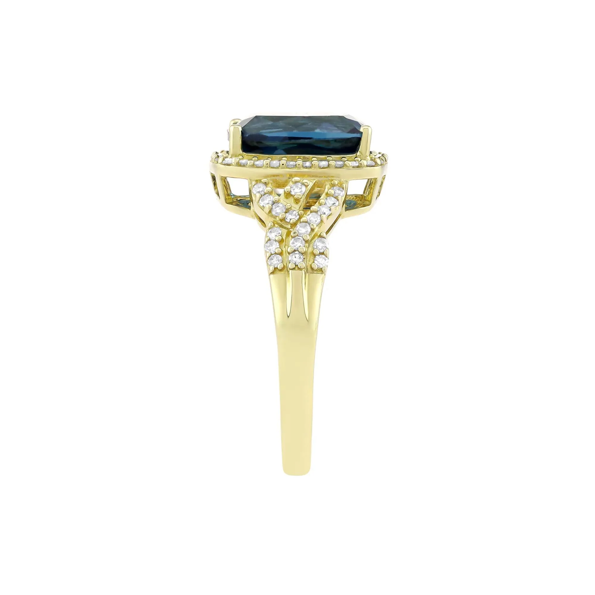 1/3 CT. Tw. London Blue Topaz and Diamond Ring 10K Yellow Gold Size 6 2mm - Image 3