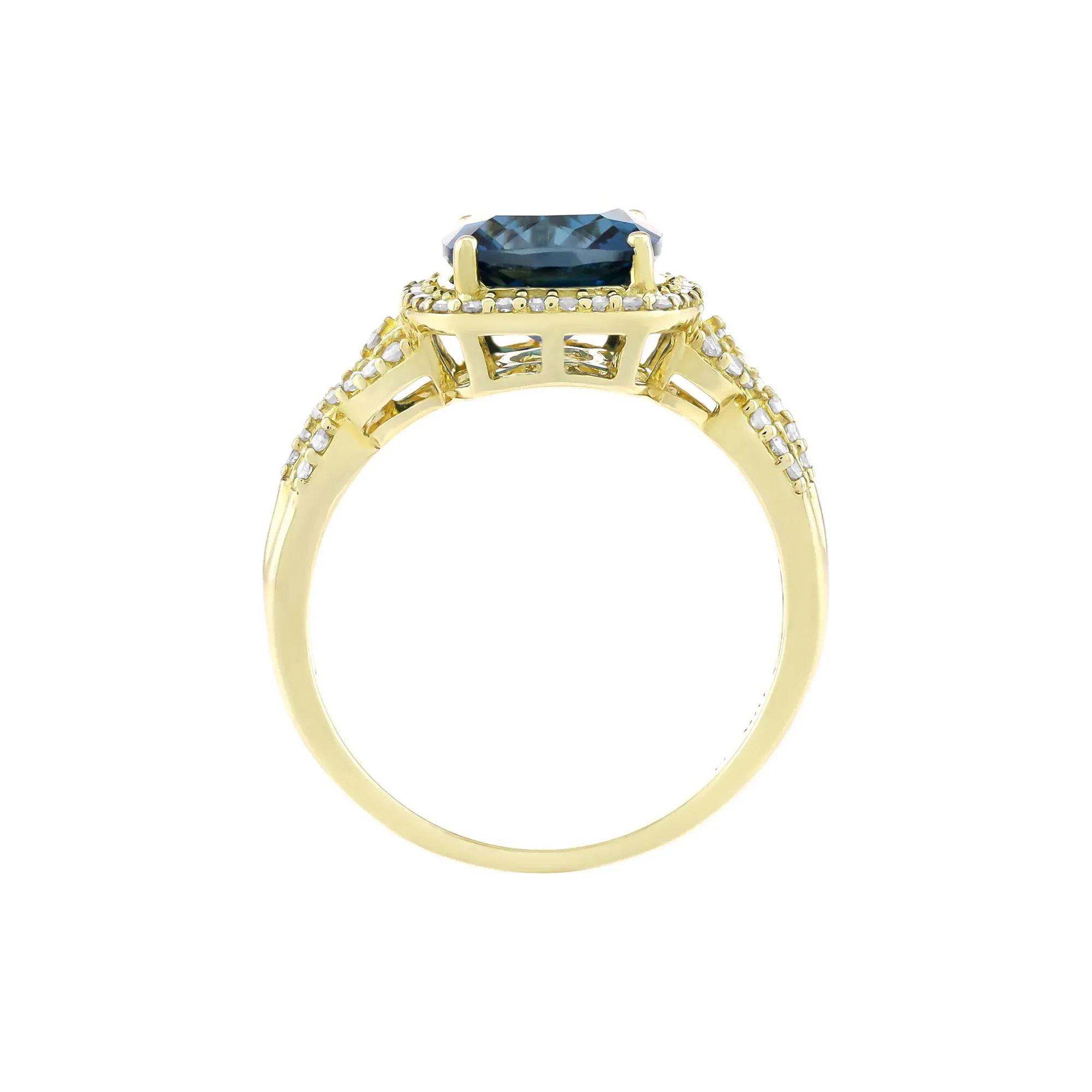 1/3 CT. Tw. London Blue Topaz and Diamond Ring 10K Yellow Gold Size 8.5 2mm - Image 2