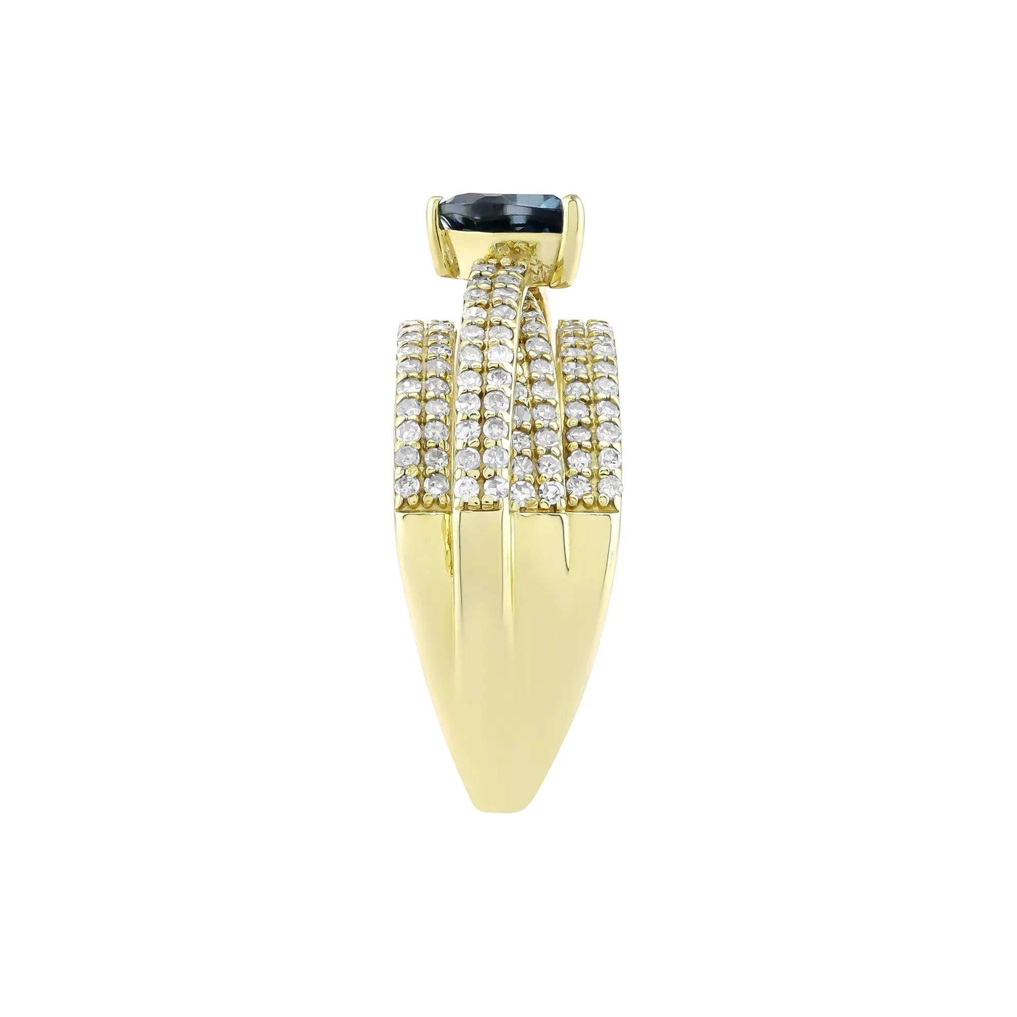 3/4 CT. Tw. Pear-Shaped London Blue Topaz and Diamond Multi-Row Ring 10K Yellow Gold Size 7 3.5mm - Image 3