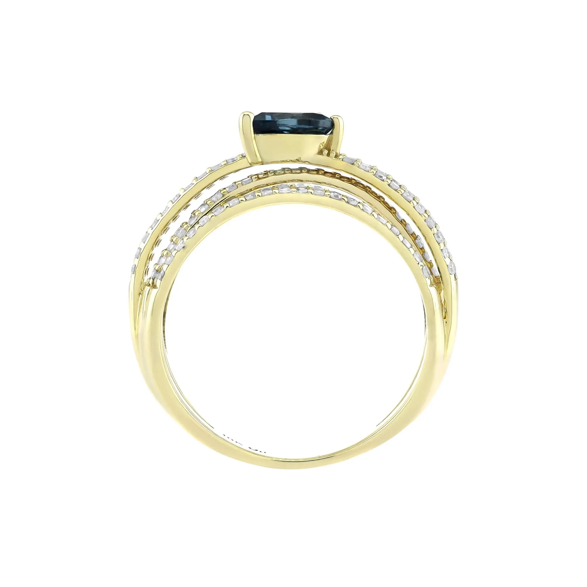 3/4 CT. Tw. Pear-Shaped London Blue Topaz and Diamond Multi-Row Ring 10K Yellow Gold Size 7.5 3.5mm - Image 2