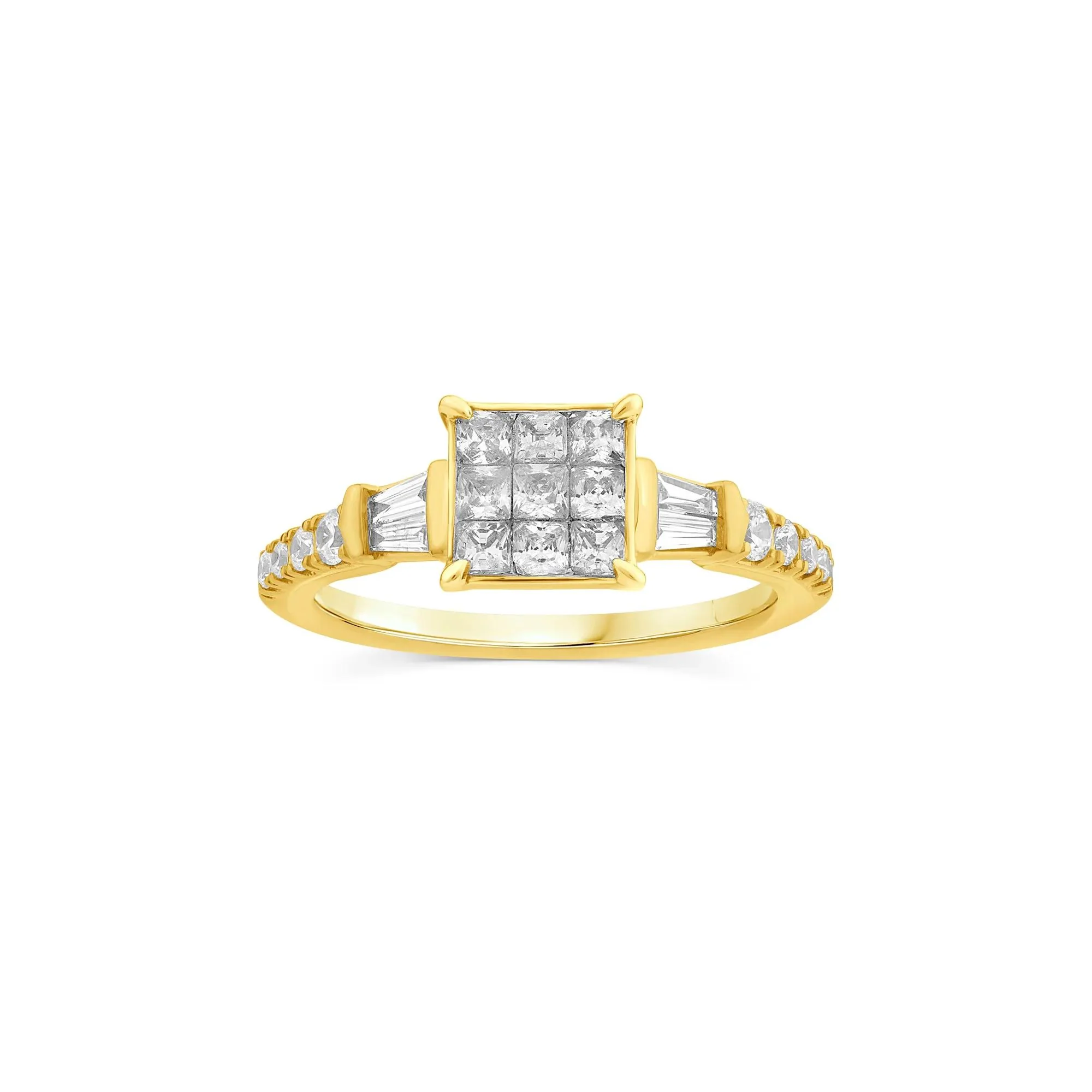 3/4 CT. Tw. Princess-Cut Diamond Composite Engagement Ring 10K Yellow Gold Round Brilliant Cut Size 6.5 1.5mm