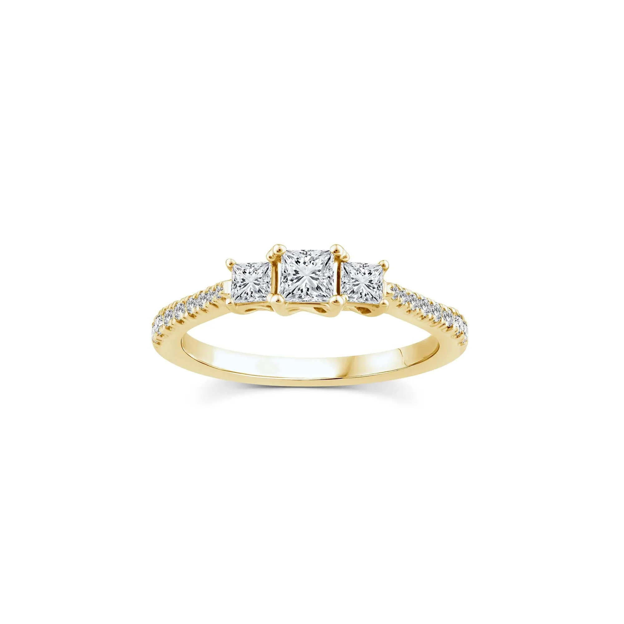 3/4 CT. Tw. Diamond Three-Stone Engagement Ring 14K Yellow Gold Round Brilliant Cut Size 7 1.5mm - Image 3
