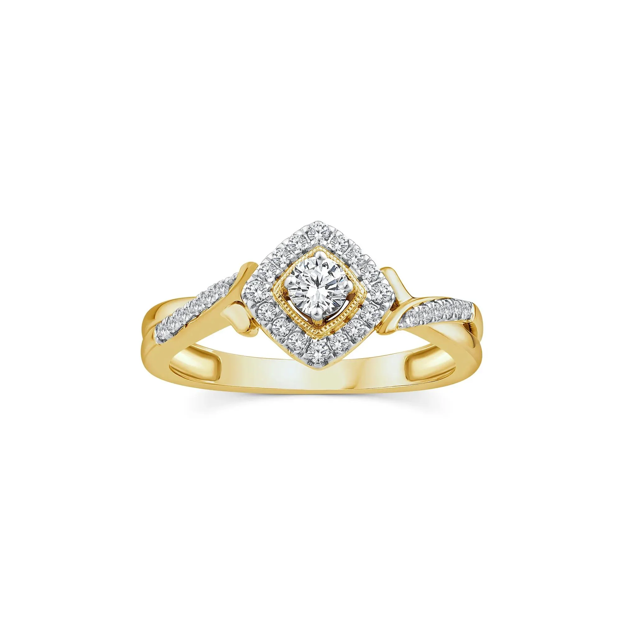 1/3 CT. Tw. Diamond Halo Promise Ring 10K Yellow Gold Size 8 1mm - Image 3