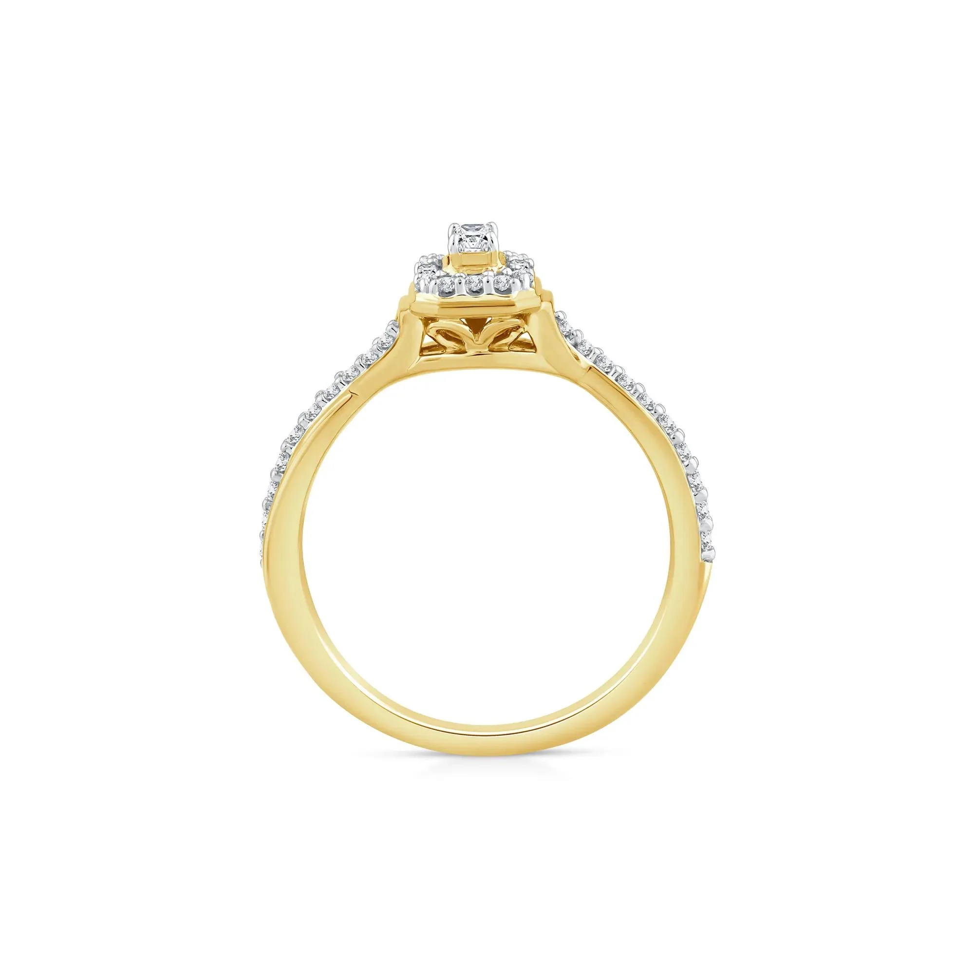 1/3 CT. Tw. Emerald-Cut Halo Promise Ring 10K Yellow Gold Size 6.5 1mm - Image 2