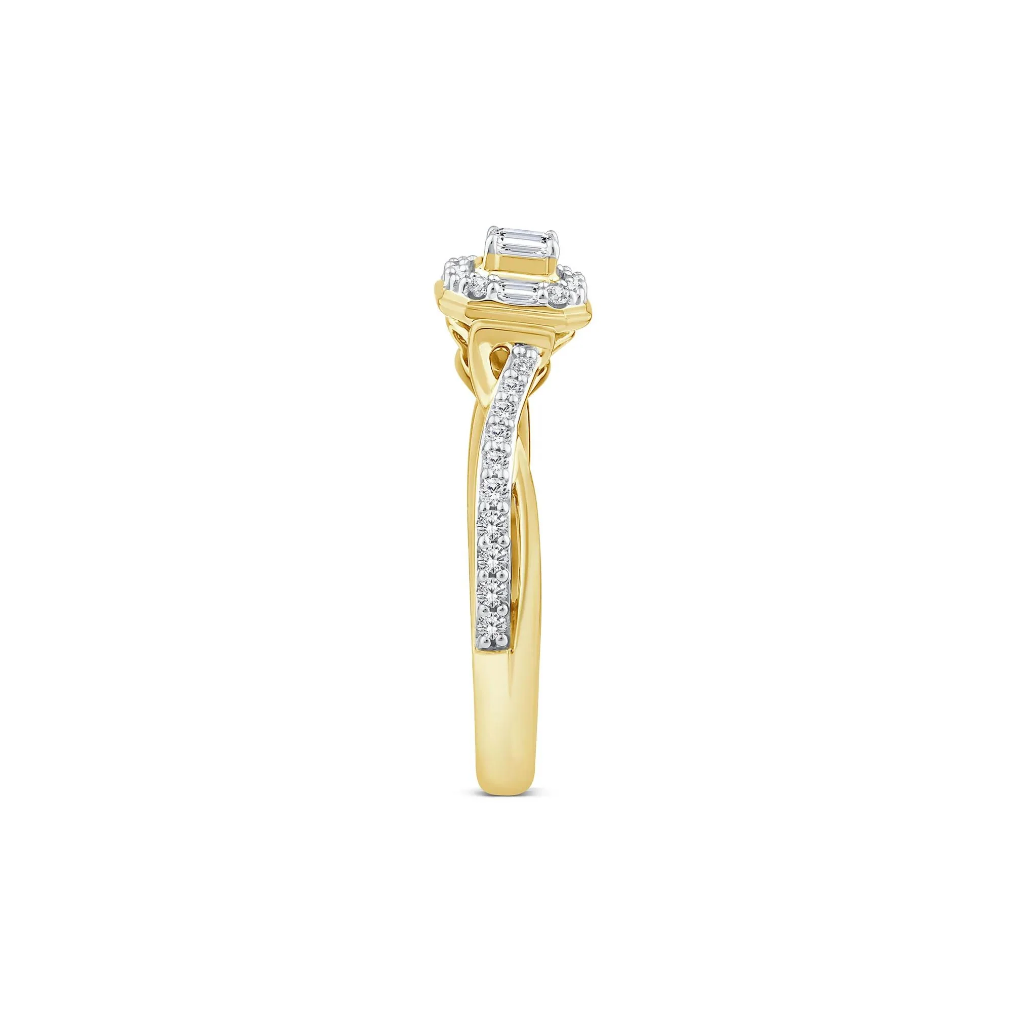 1/3 CT. Tw. Emerald-Cut Halo Promise Ring 10K Yellow Gold Size 7 1mm - Image 3