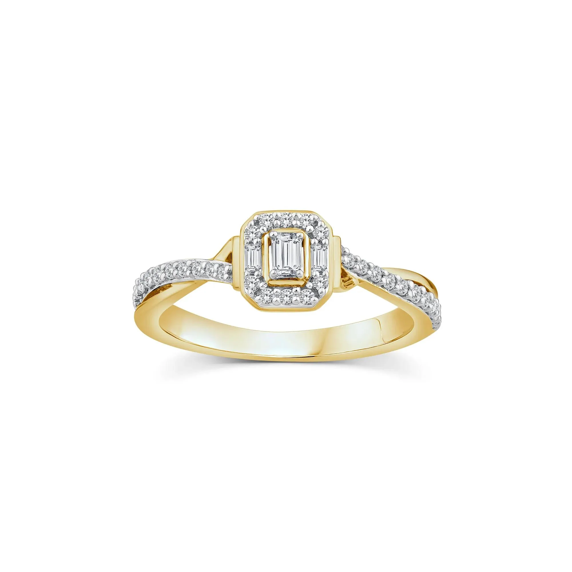1/3 CT. Tw. Emerald-Cut Halo Promise Ring 10K Yellow Gold Size 8.5 1mm