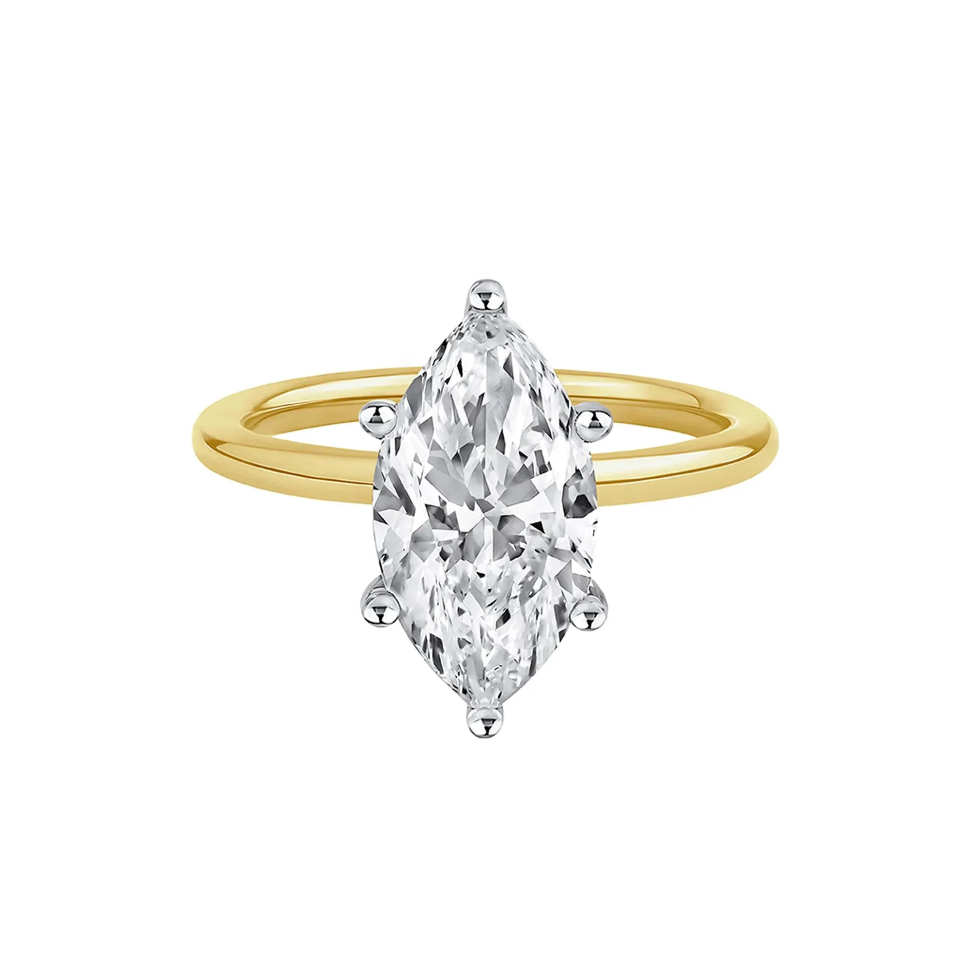 Lab Grown Diamond Solitaire Marquise Engagement Ring 14K White & Yellow Gold (3 CT.) Size 9 2mm